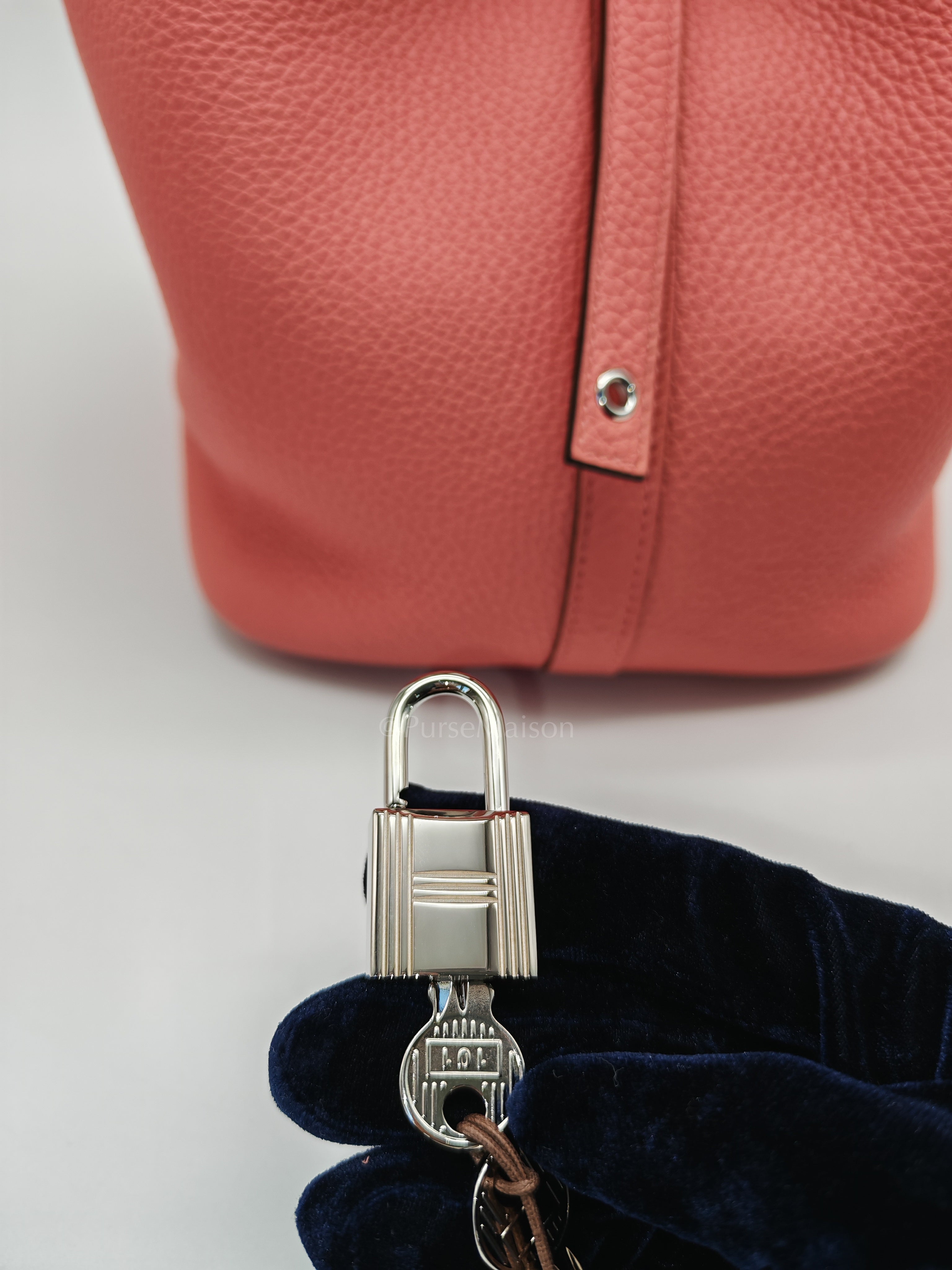 Picotin 22 in Rose Azelee Clemence Leather & Palladium Hardware Stamp B (2023) | Purse Maison Luxury Bags Shop