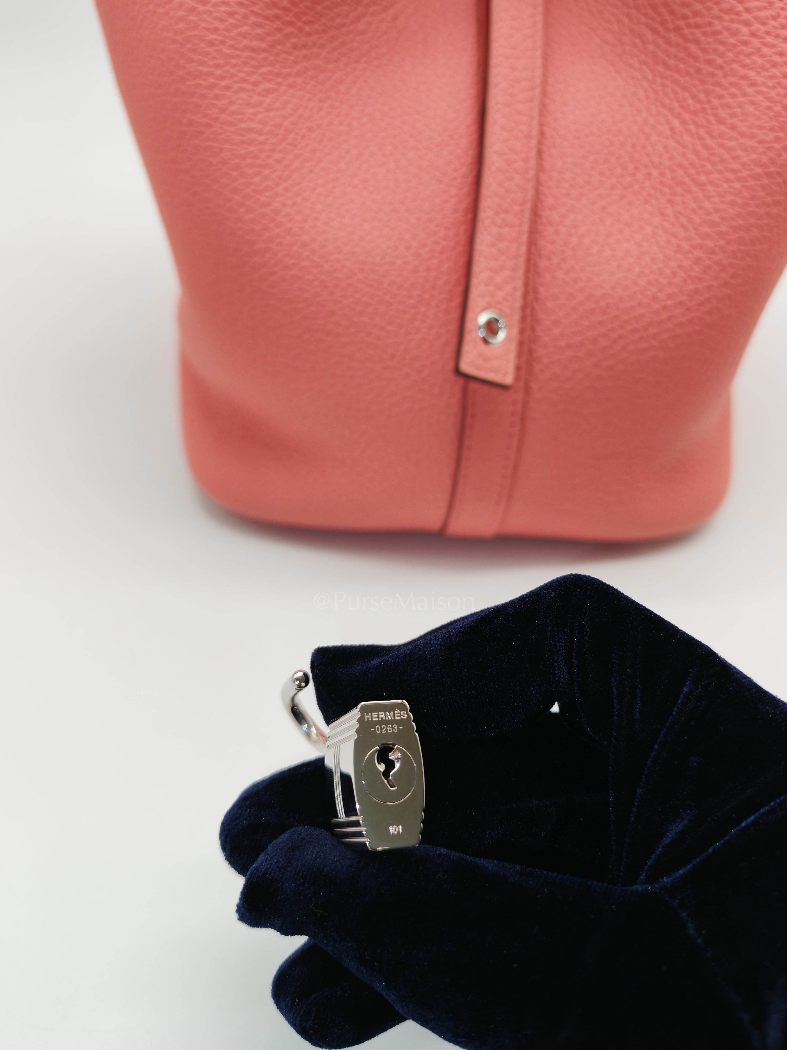 Picotin 22 in Rose Azelee Clemence Leather & Palladium Hardware Stamp B (2023) | Purse Maison Luxury Bags Shop