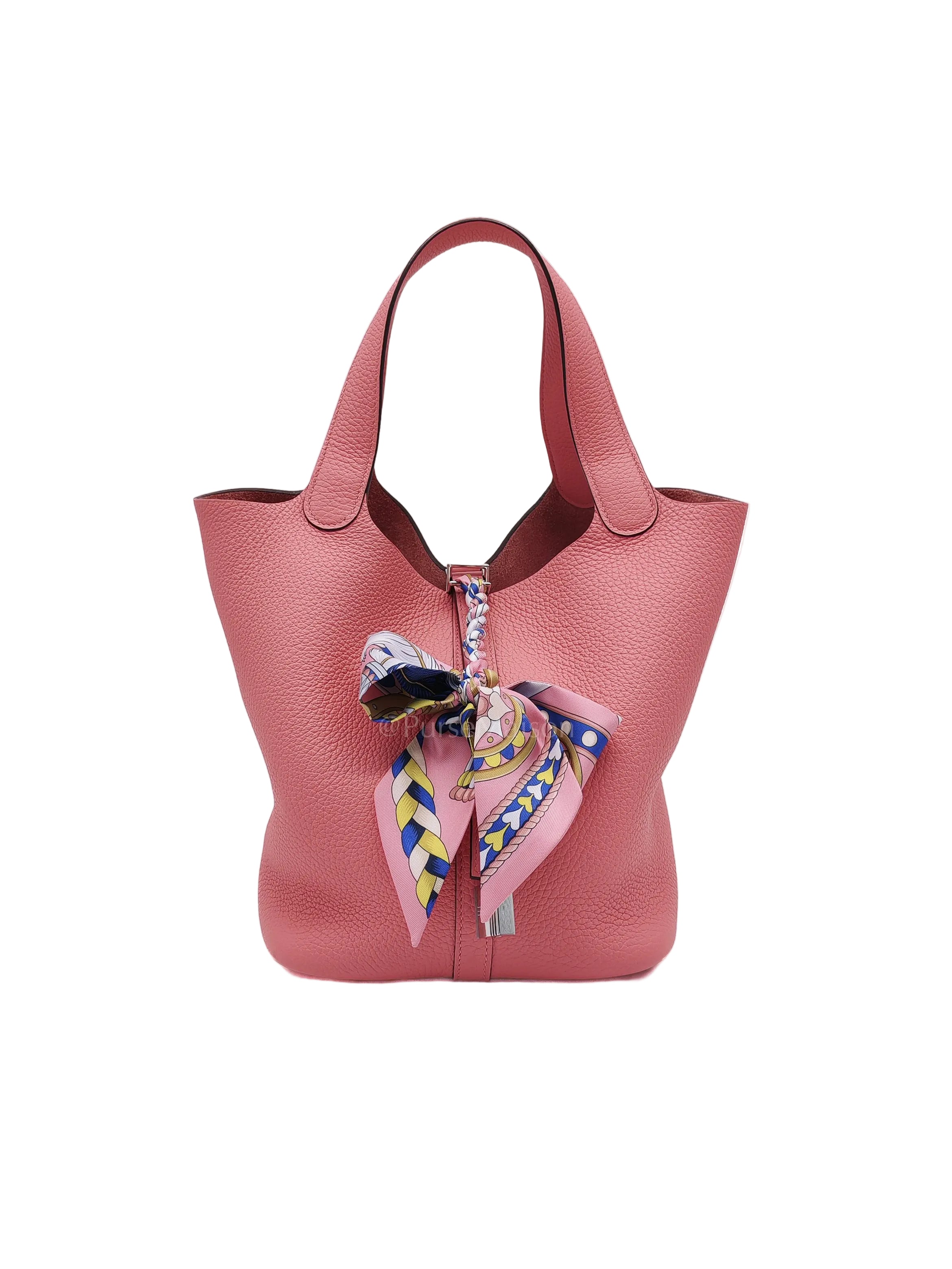 Picotin 22 in Rose Azelee Clemence Leather & Palladium Hardware Stamp B (2023) | Purse Maison Luxury Bags Shop