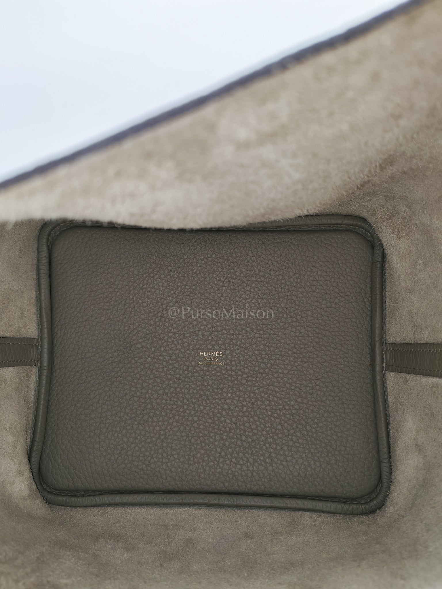 Picotin 22 in Sauge Taurillion Clemence Leather Gold Hardware Stamp B(2023) | Purse Maison Luxury Bags Shop