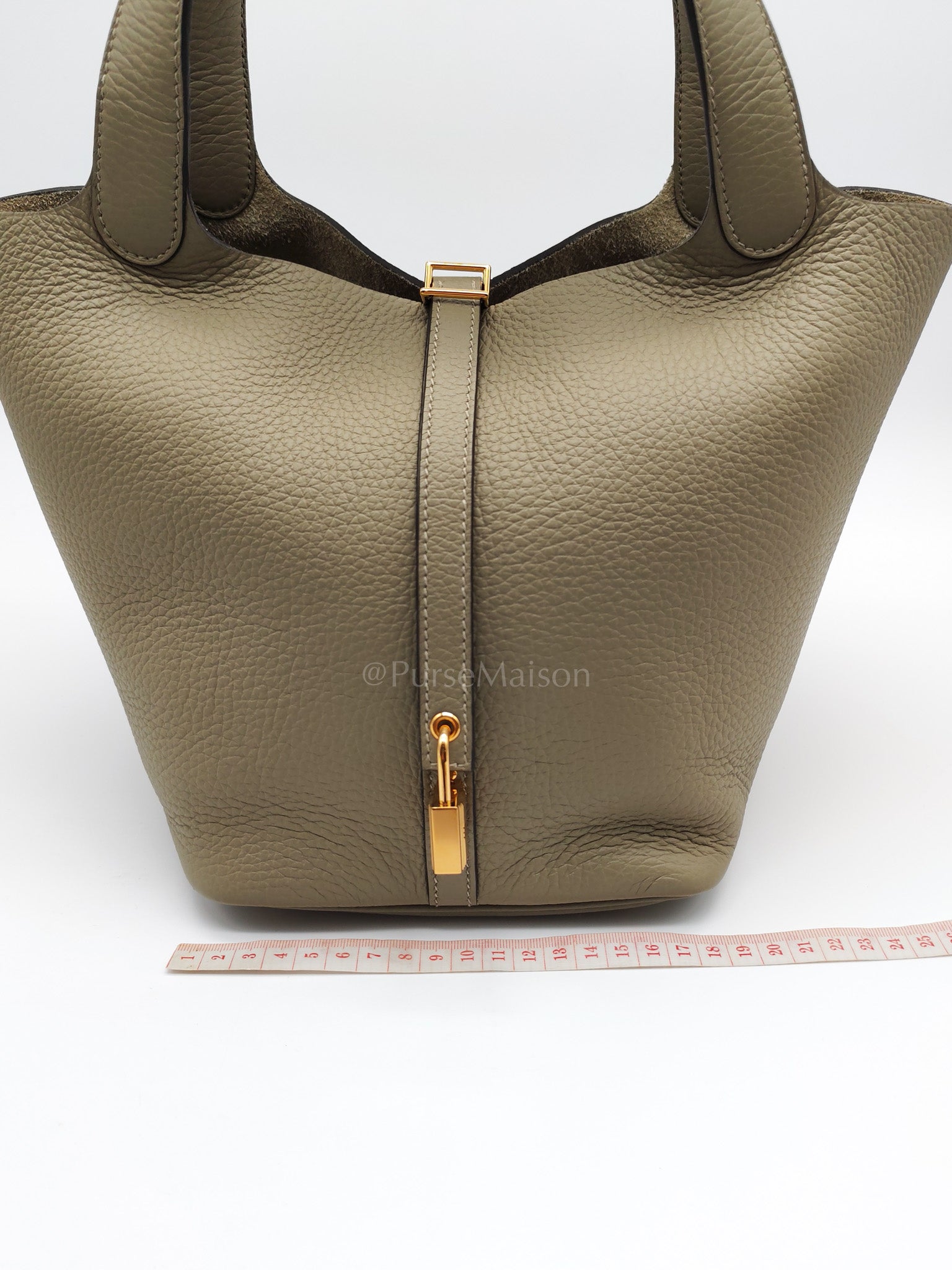 Picotin 22 in Sauge Taurillion Clemence Leather Gold Hardware Stamp B(2023) | Purse Maison Luxury Bags Shop