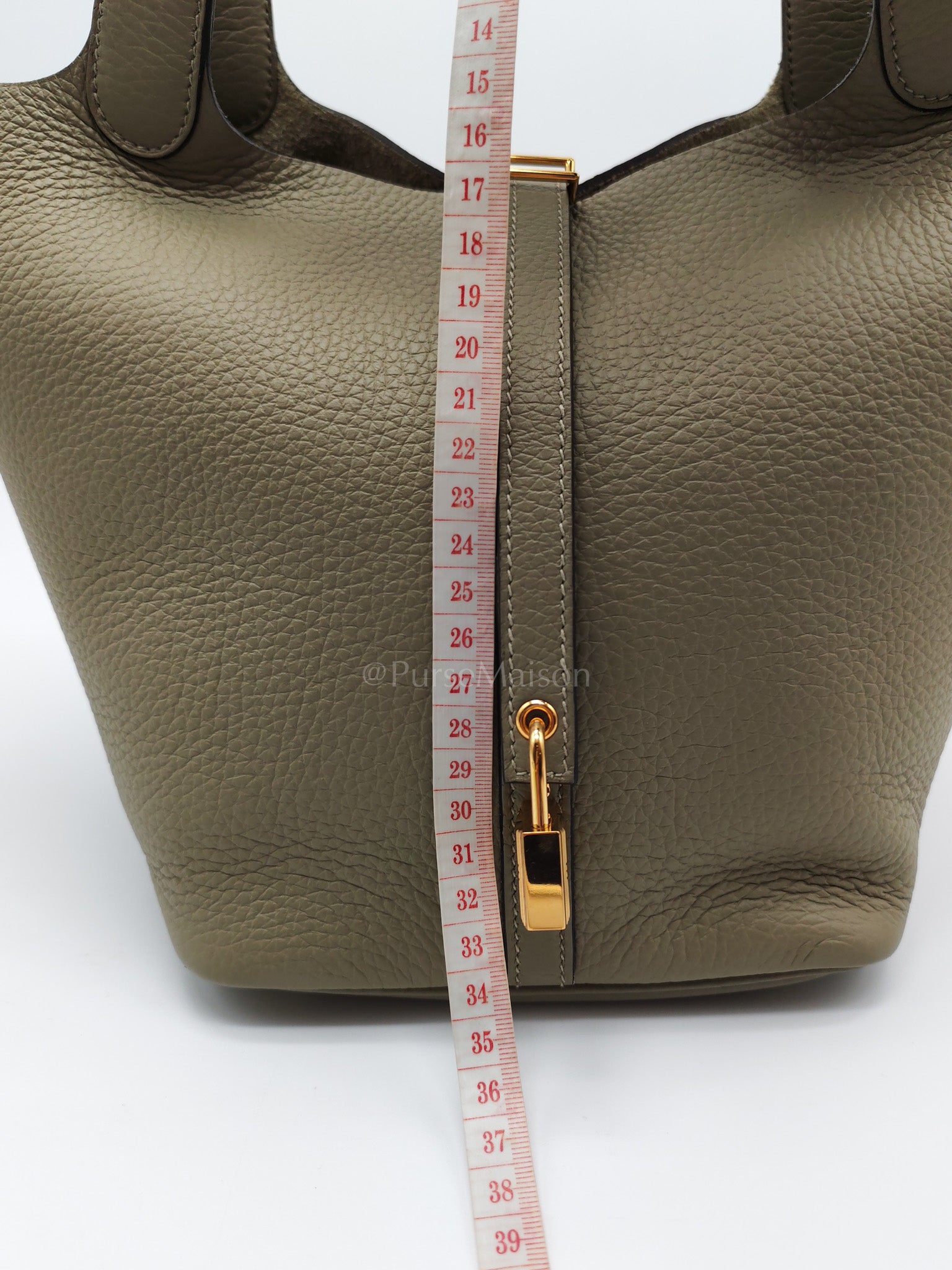 Picotin 22 in Sauge Taurillion Clemence Leather Gold Hardware Stamp B(2023) | Purse Maison Luxury Bags Shop