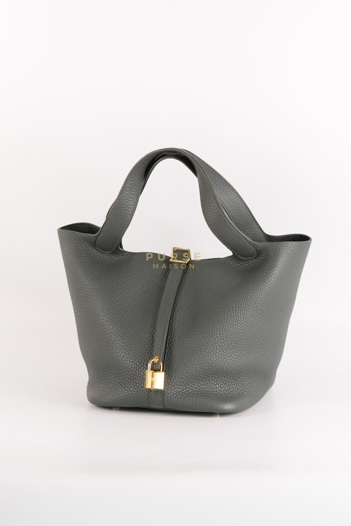 Picotin 22 in Vert Mangrove Taurillon Clemence Leather & Gold Hardware Stamp K(2025) | Purse Maison Luxury Bags Shop
