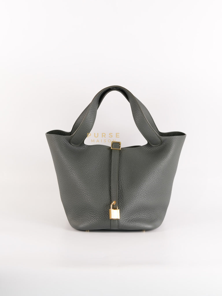 Picotin 22 in Vert Mangrove Taurillon Clemence Leather & Gold Hardware Stamp K(2025) | Purse Maison Luxury Bags Shop