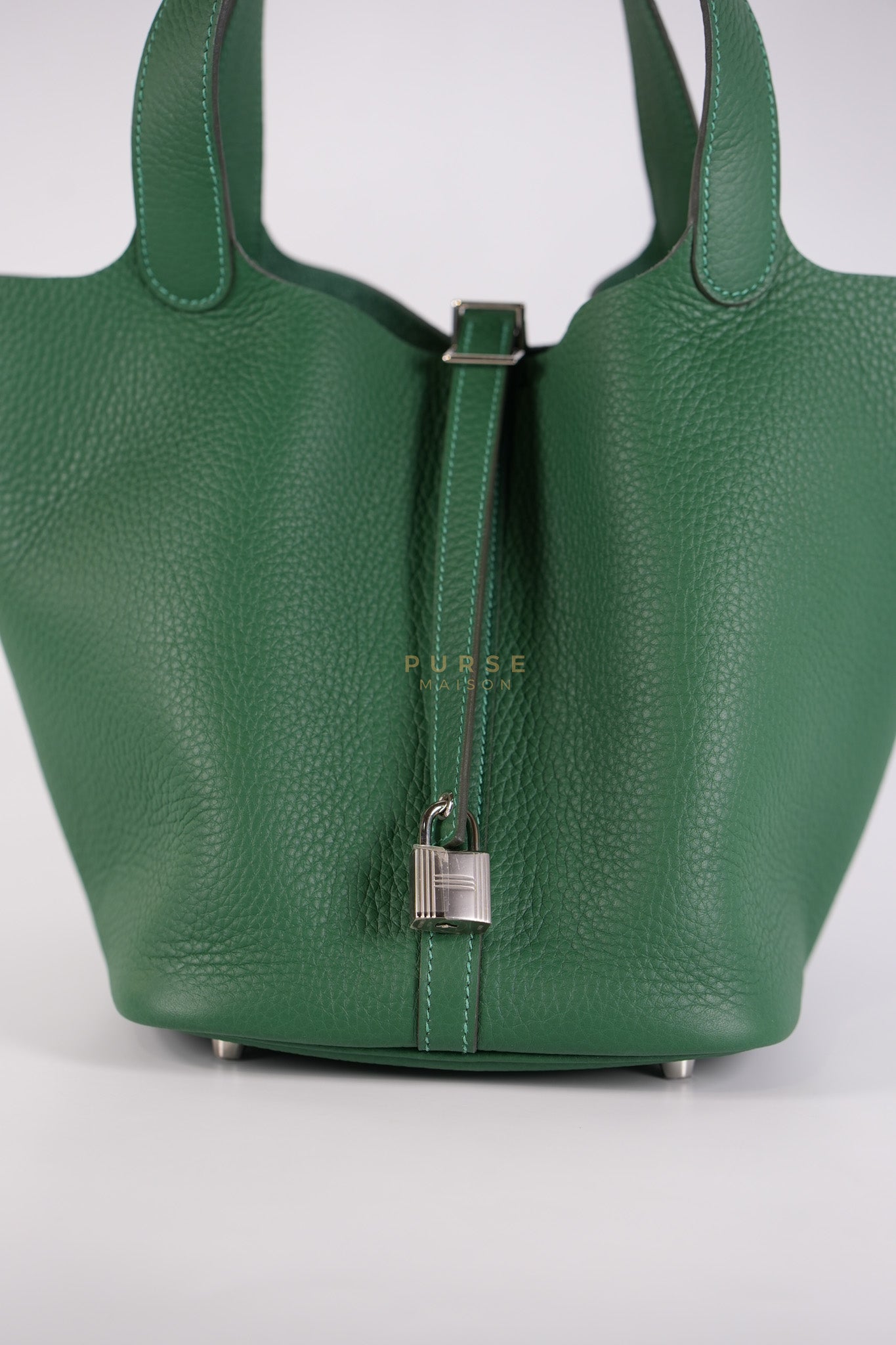 Picotin 22 in Vert Moyen Clemence Leather and Palladium Hardware Stamp W (2024) | Purse Maison Luxury Bags Shop