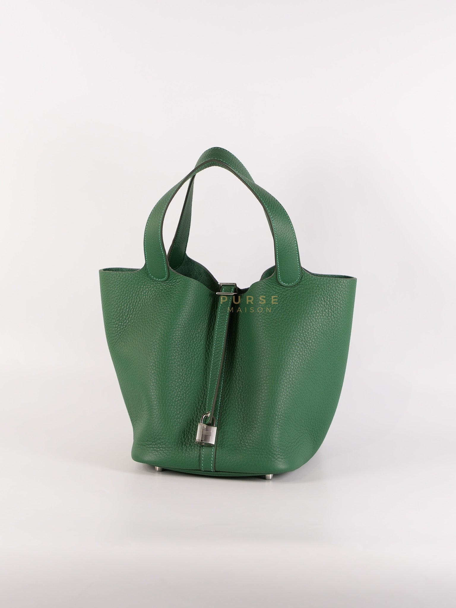 Picotin 22 in Vert Moyen Clemence Leather and Palladium Hardware Stamp W (2024) | Purse Maison Luxury Bags Shop