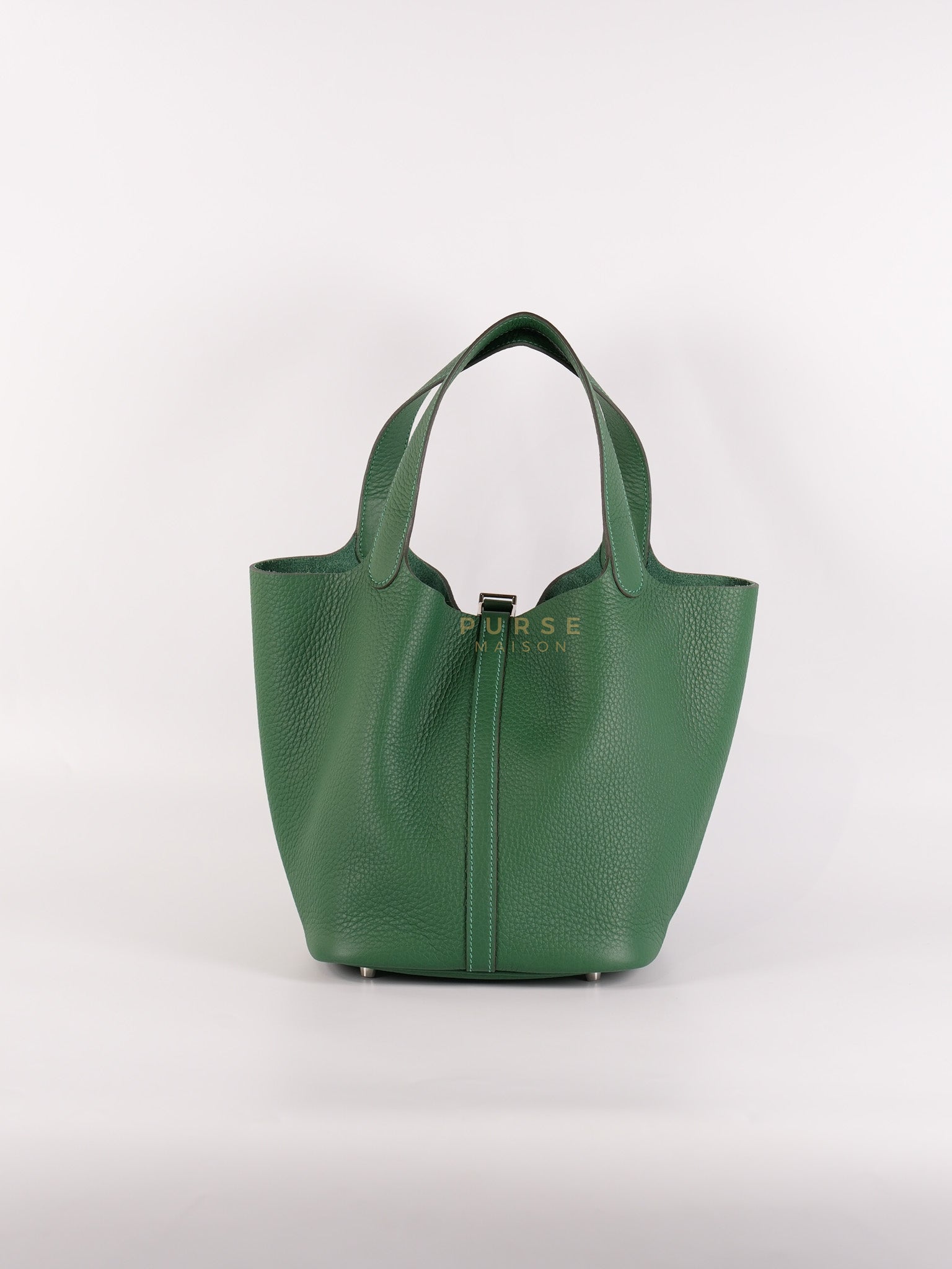 Picotin 22 in Vert Moyen Clemence Leather and Palladium Hardware Stamp W (2024) | Purse Maison Luxury Bags Shop