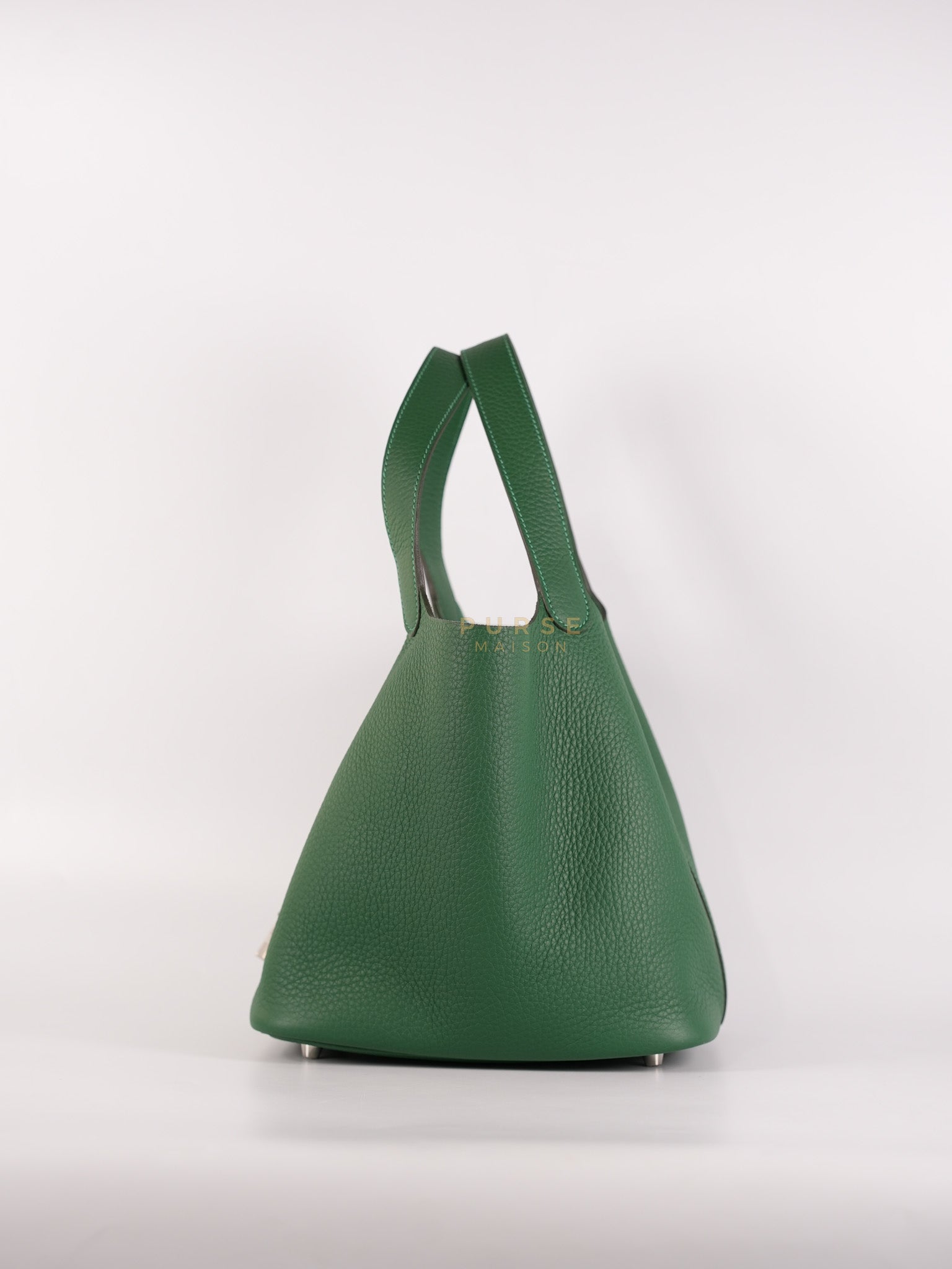Picotin 22 in Vert Moyen Clemence Leather and Palladium Hardware Stamp W (2024) | Purse Maison Luxury Bags Shop