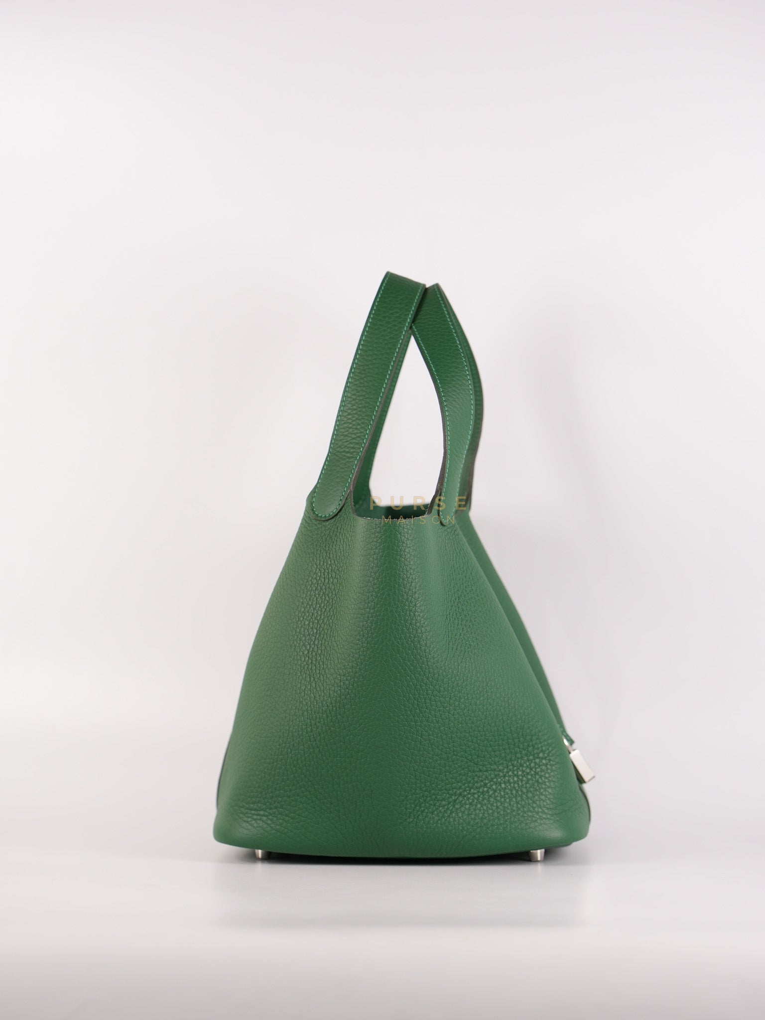 Picotin 22 in Vert Moyen Clemence Leather and Palladium Hardware Stamp W (2024) | Purse Maison Luxury Bags Shop