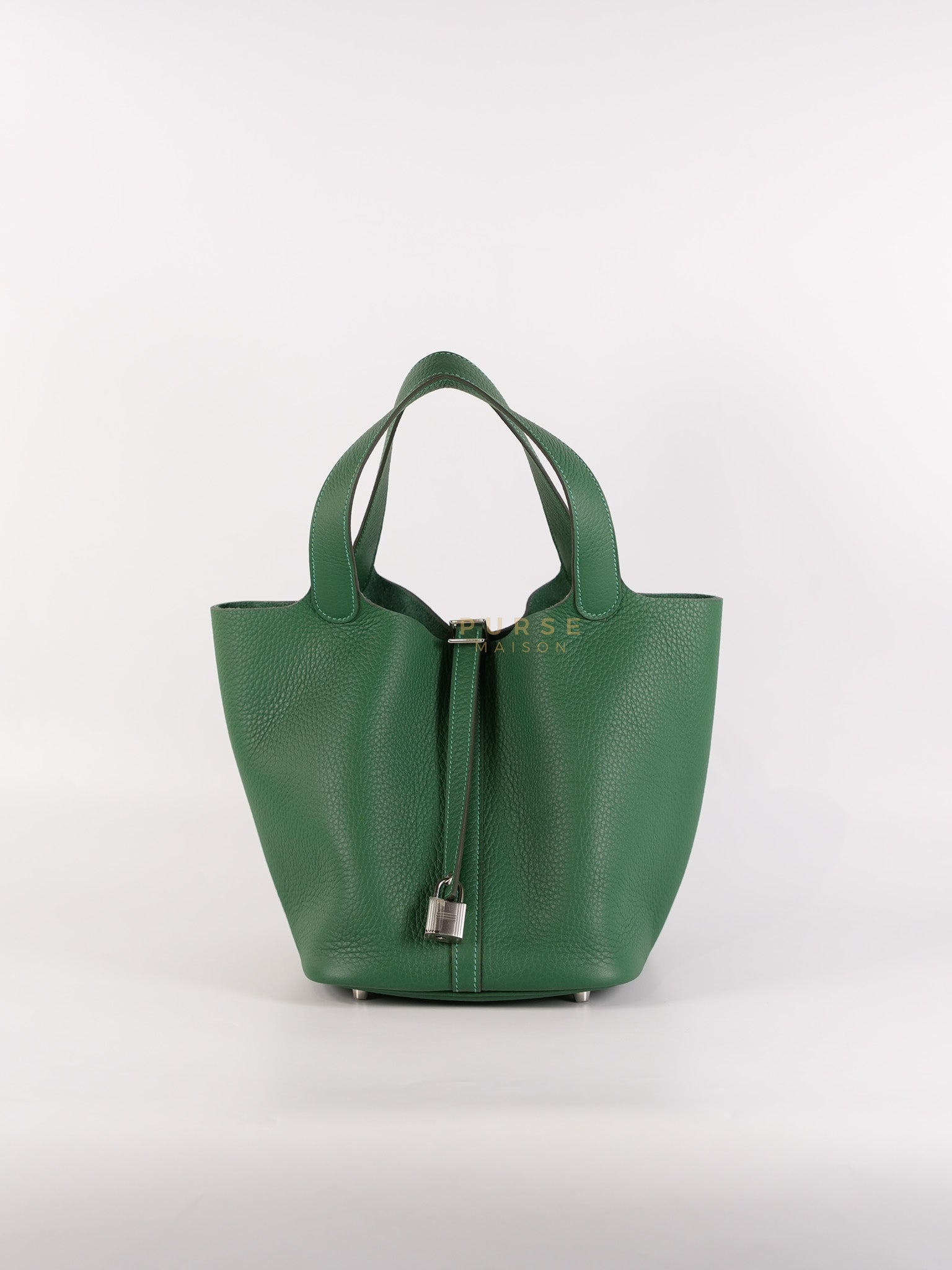 Picotin 22 in Vert Moyen Clemence Leather and Palladium Hardware Stamp W (2024) | Purse Maison Luxury Bags Shop