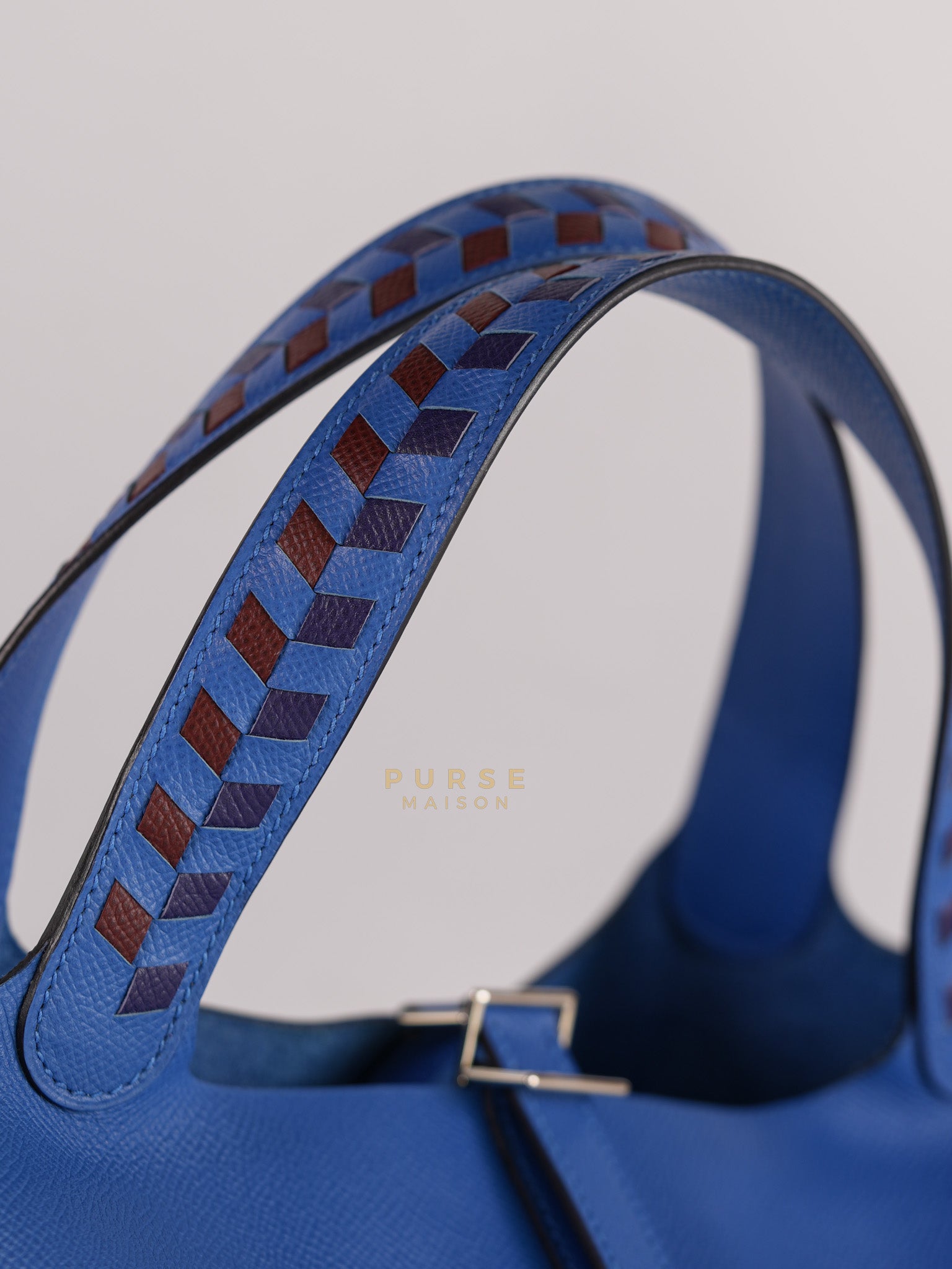 Picotin 22 Tressage in Blue Zellige Epsom Leather & Palladium Hardware Stamp C(2021) | Purse Maison Luxury Bags Shop