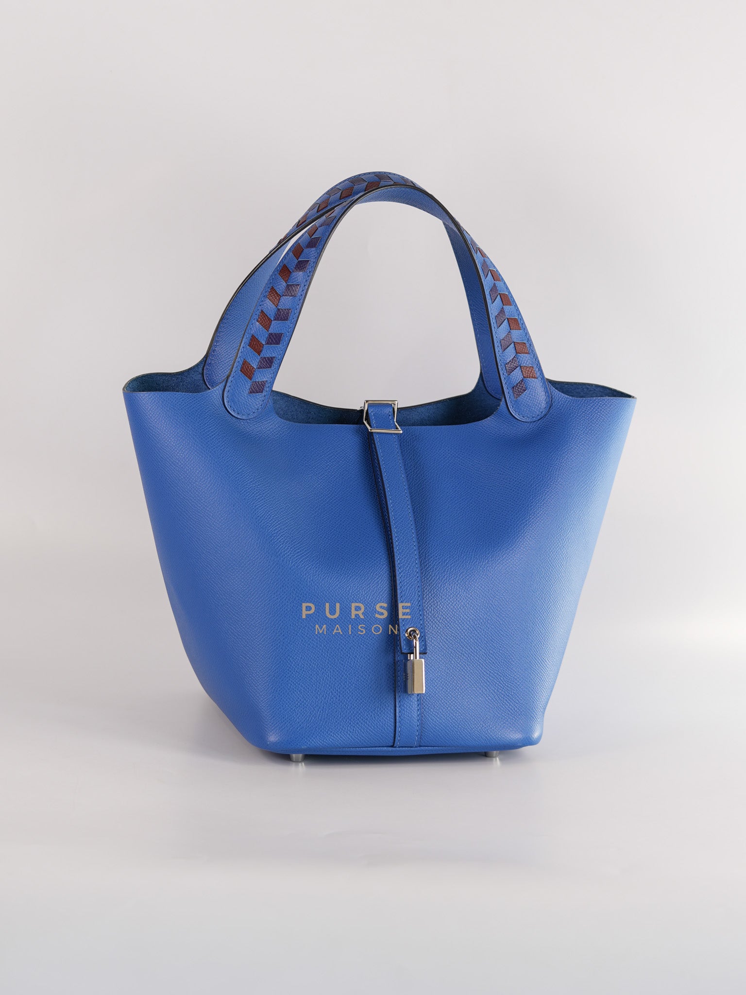 Picotin 22 Tressage in Blue Zellige Epsom Leather & Palladium Hardware Stamp C(2021) | Purse Maison Luxury Bags Shop