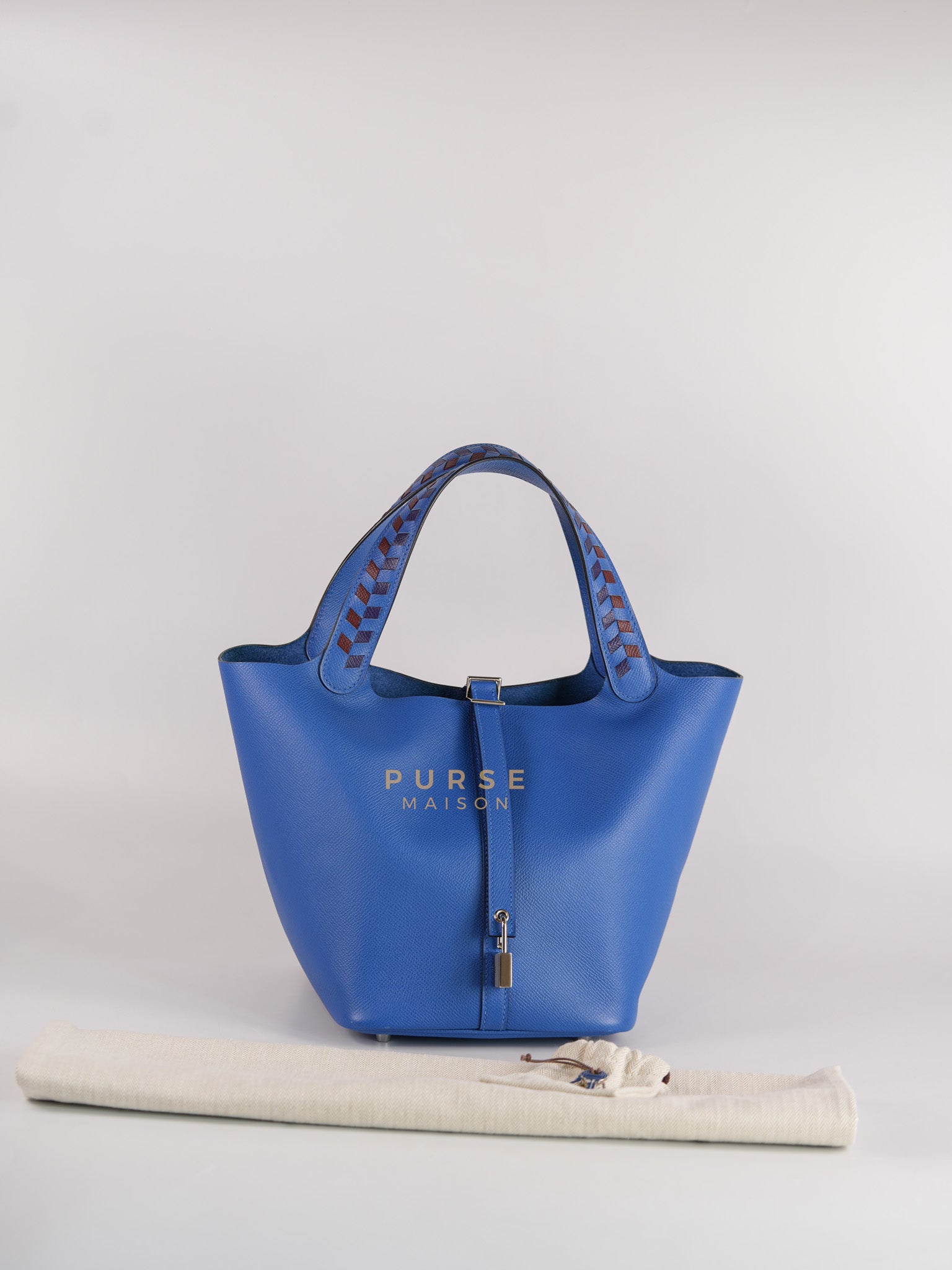 Picotin 22 Tressage in Blue Zellige Epsom Leather & Palladium Hardware Stamp C(2021) | Purse Maison Luxury Bags Shop