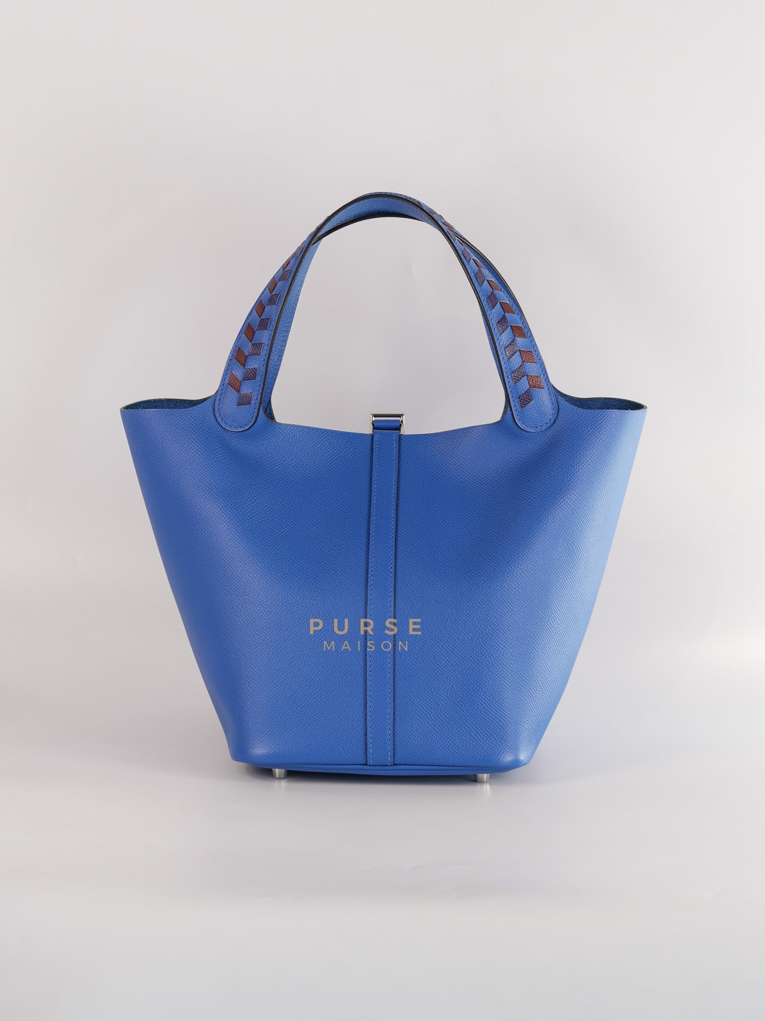 Picotin 22 Tressage in Blue Zellige Epsom Leather & Palladium Hardware Stamp C(2021) | Purse Maison Luxury Bags Shop