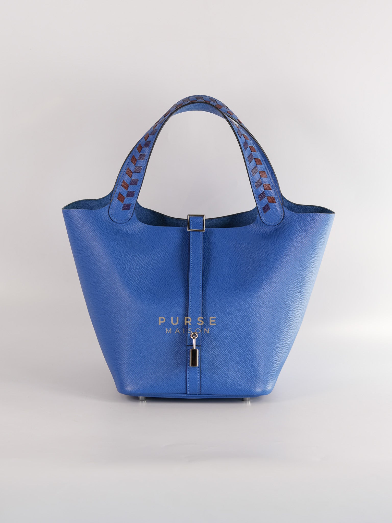 Picotin 22 Tressage in Blue Zellige Epsom Leather & Palladium Hardware Stamp C(2021) | Purse Maison Luxury Bags Shop