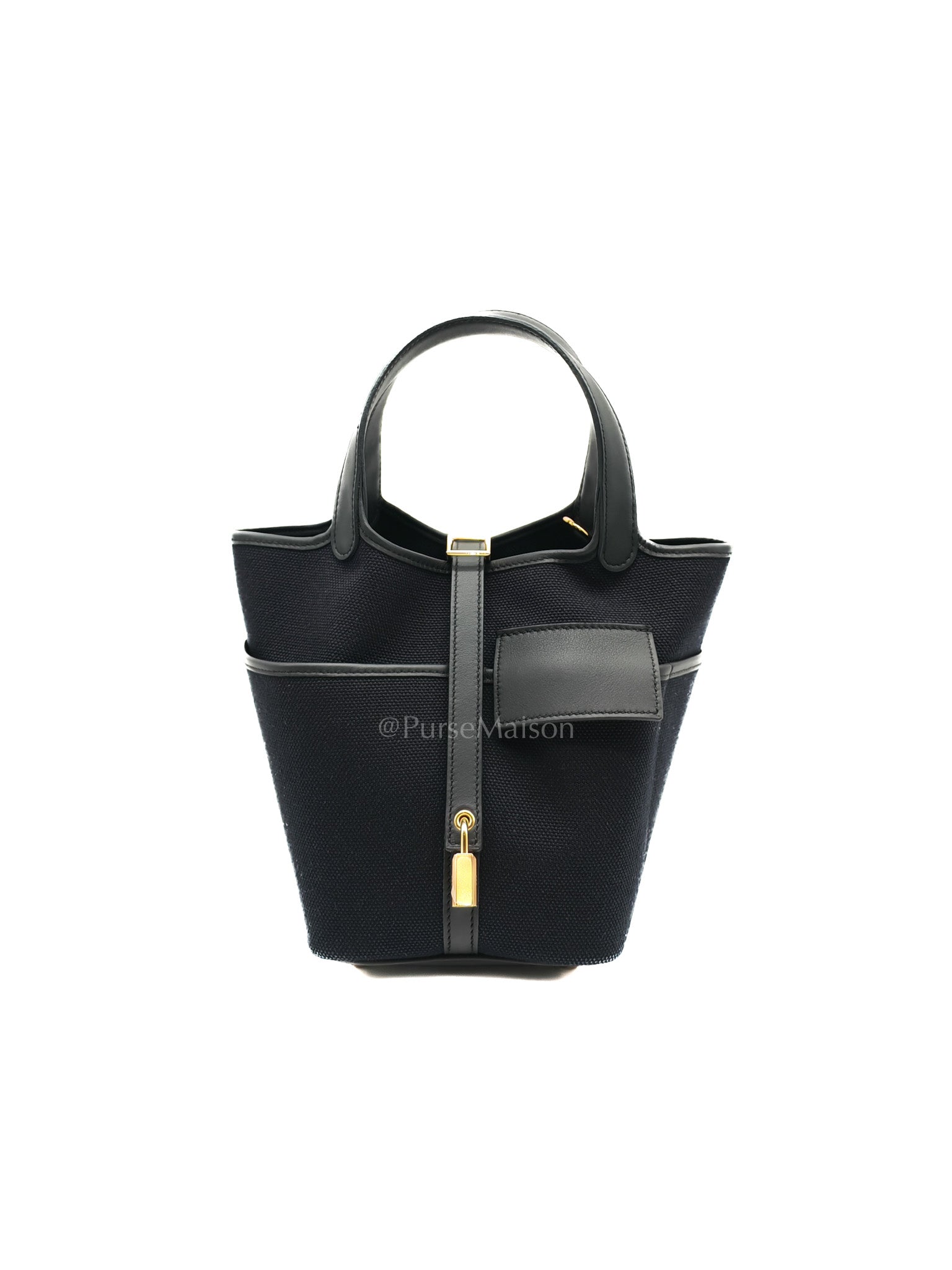Picotin Cargo 18 in Black Swift and Toile Canvas and Gold Hardware Stamp W (2024) | Purse Maison Luxury Bags Shop