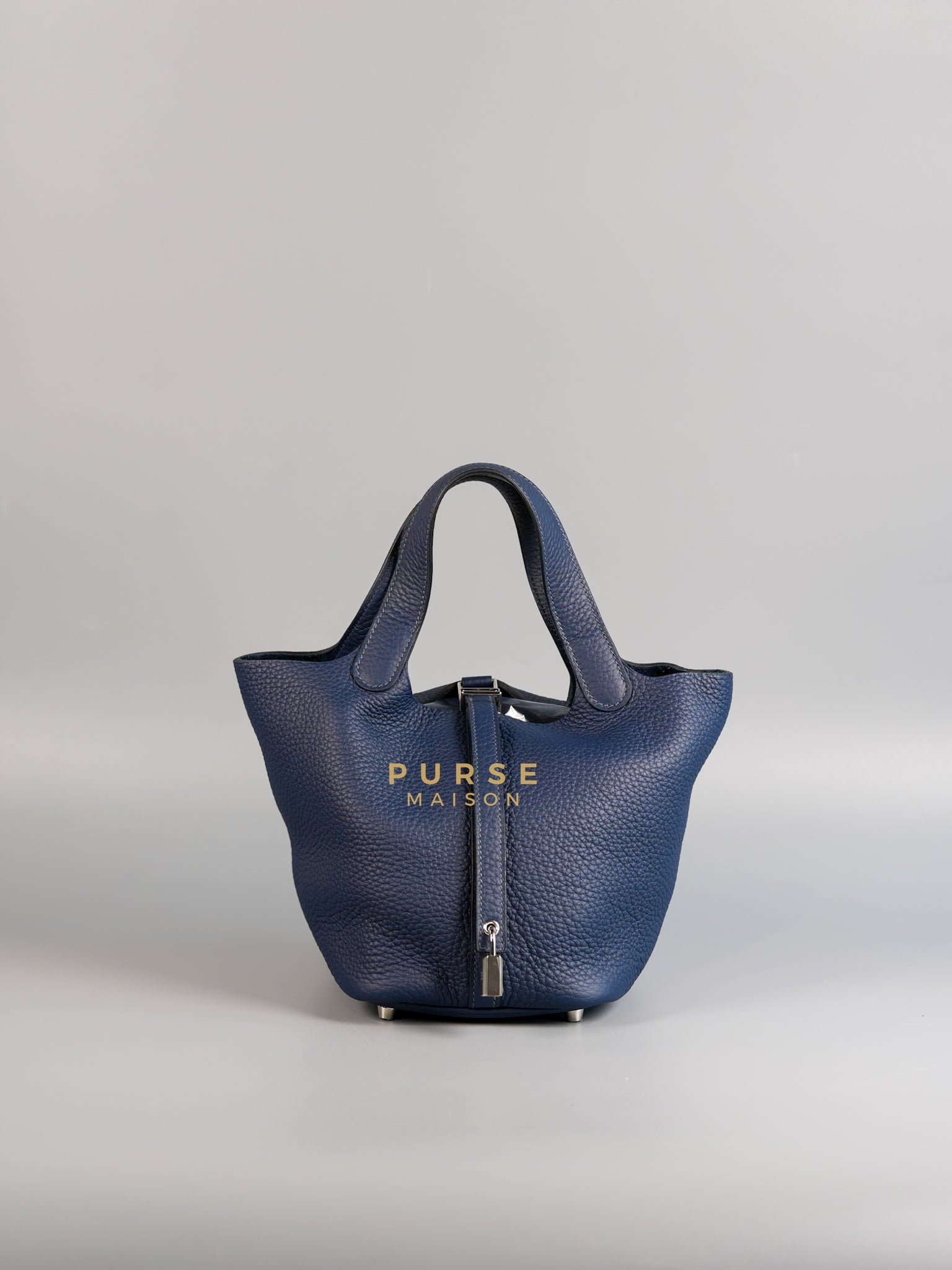 Picotin Lock 18 Bleu de Prusse Taurillon Clemence & Palladium Hardware Stamp W (year 2024) | Purse Maison Luxury Bags Shop