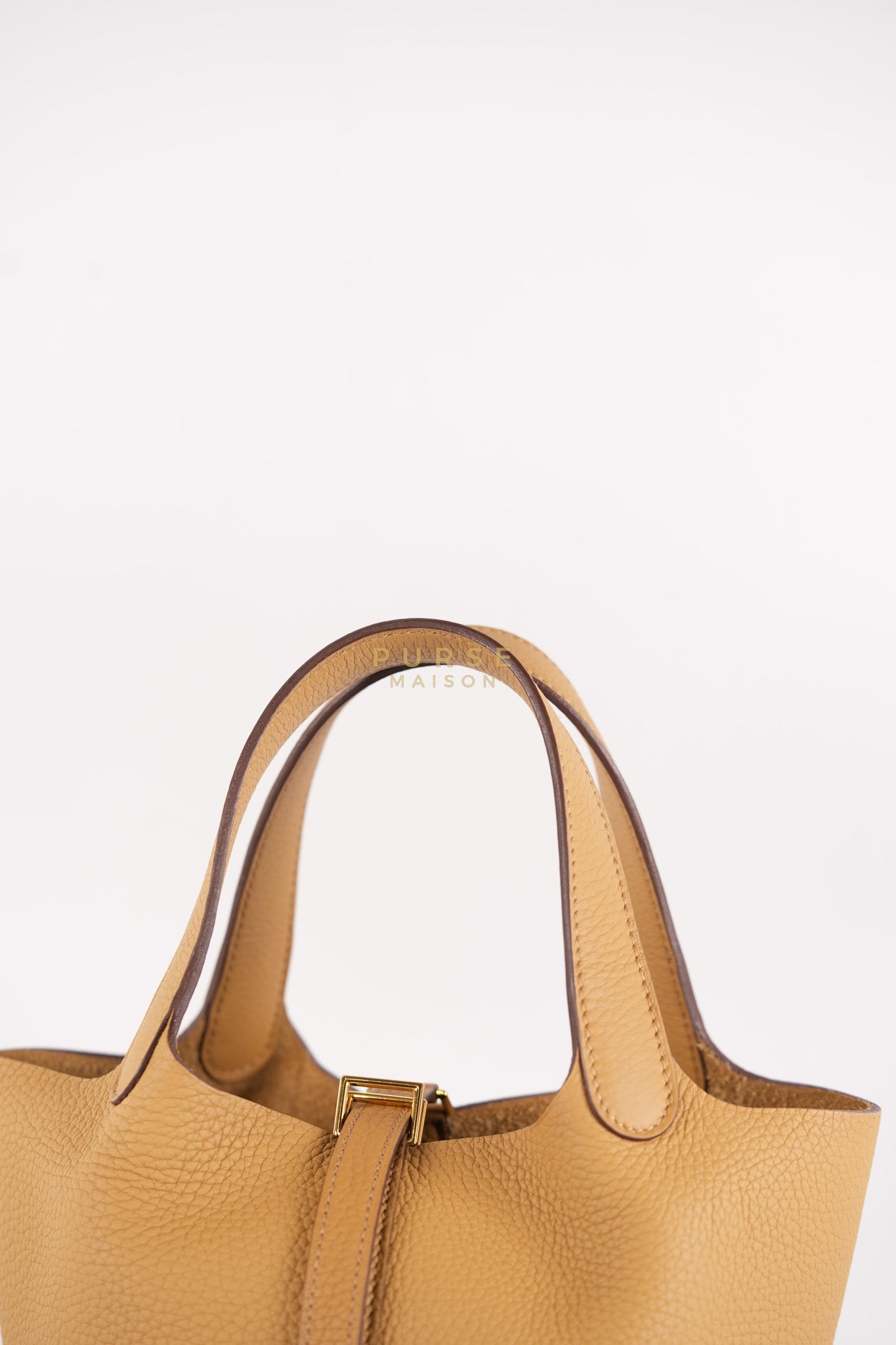 Picotin Lock 18 in Biscuit Taurillon Clemence Leather & Gold Hardware Stamp B (2023) | Purse Maison Luxury Bags Shop
