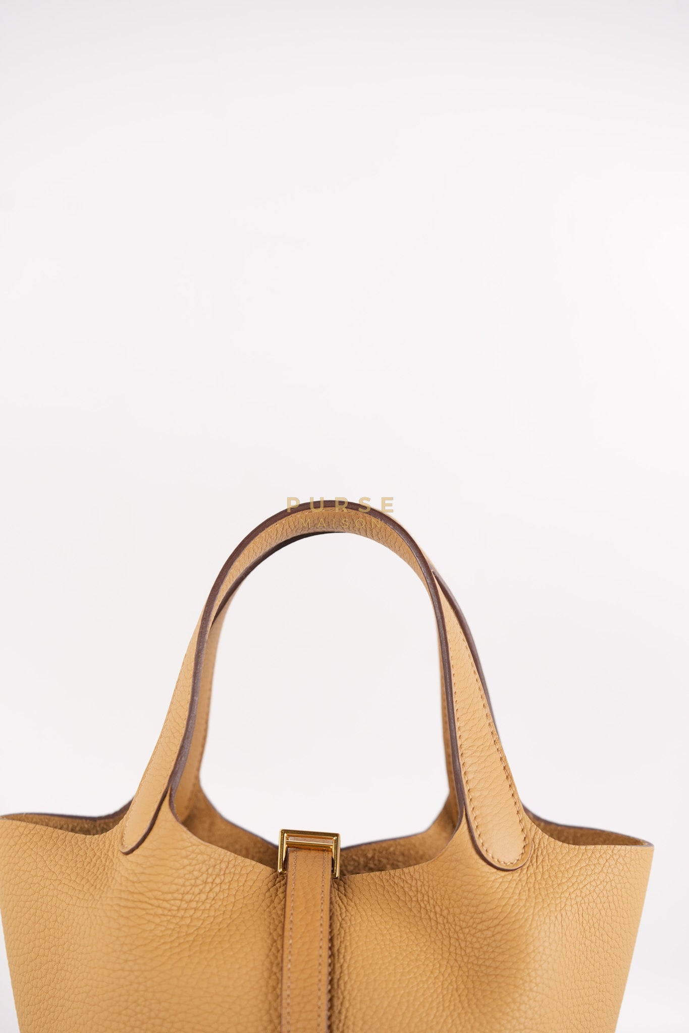 Picotin Lock 18 in Biscuit Taurillon Clemence Leather & Gold Hardware Stamp B (2023) | Purse Maison Luxury Bags Shop