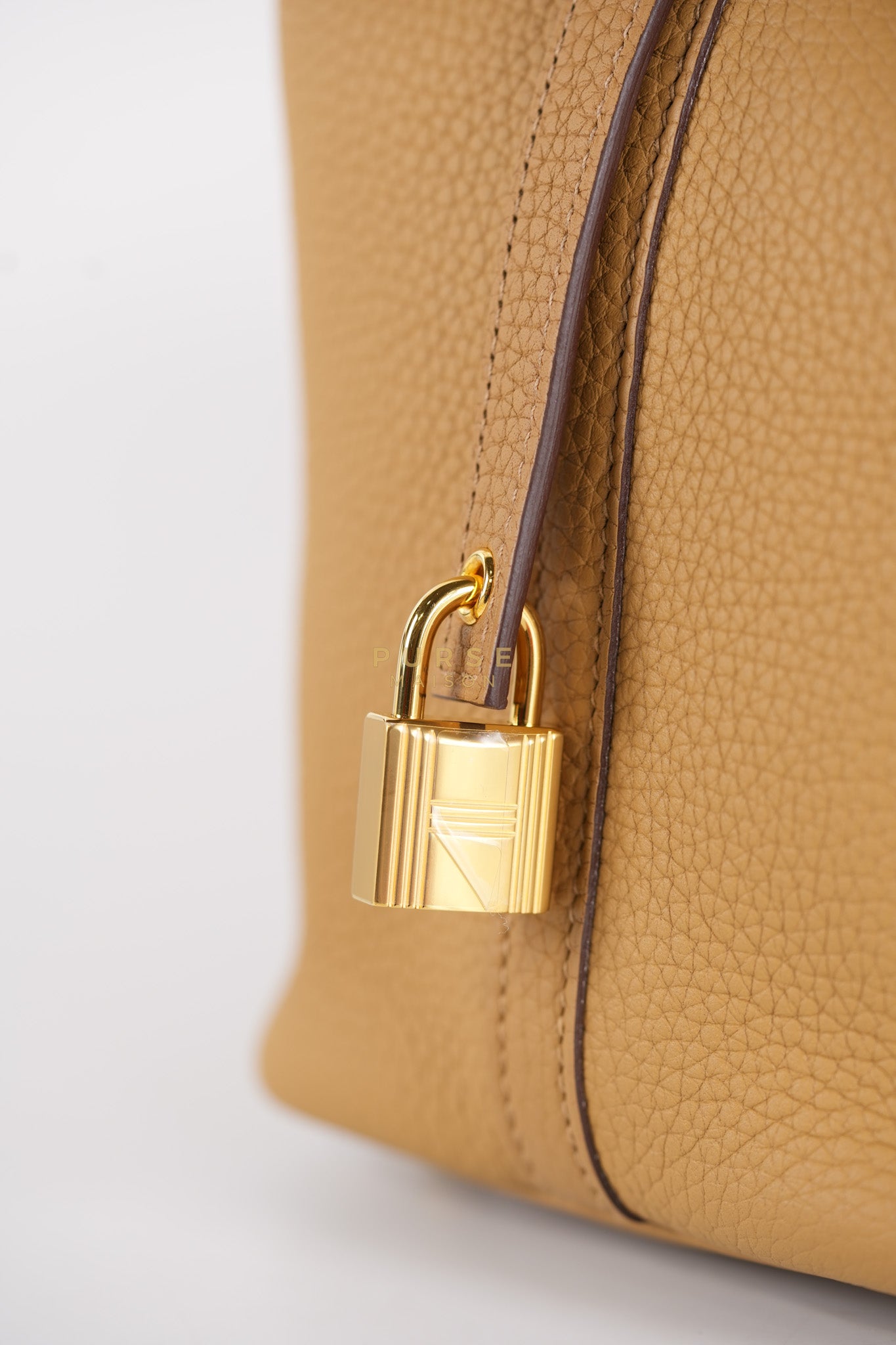 Picotin Lock 18 in Biscuit Taurillon Clemence Leather & Gold Hardware Stamp B (2023) | Purse Maison Luxury Bags Shop