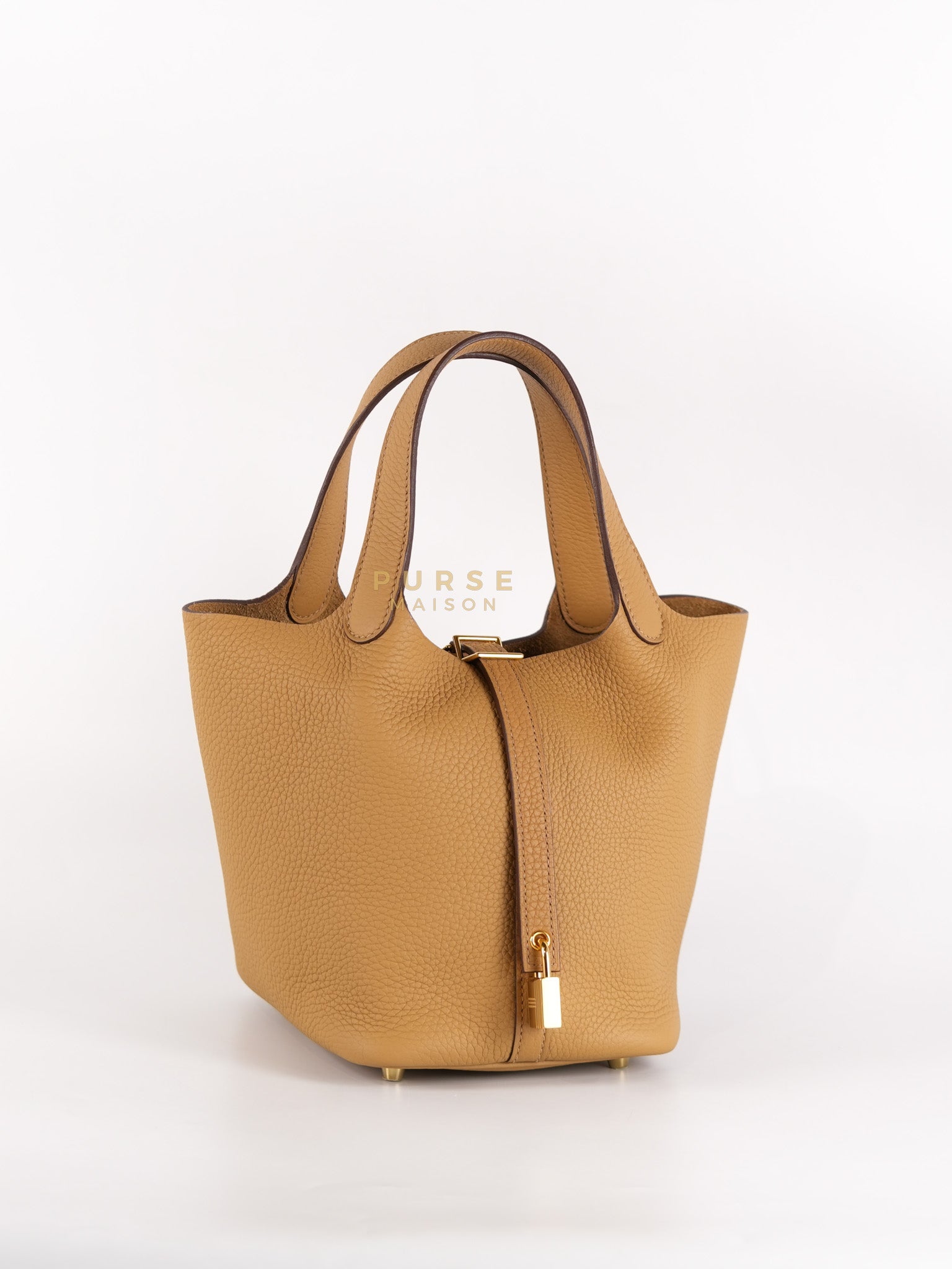 Picotin Lock 18 in Biscuit Taurillon Clemence Leather & Gold Hardware Stamp B (2023) | Purse Maison Luxury Bags Shop