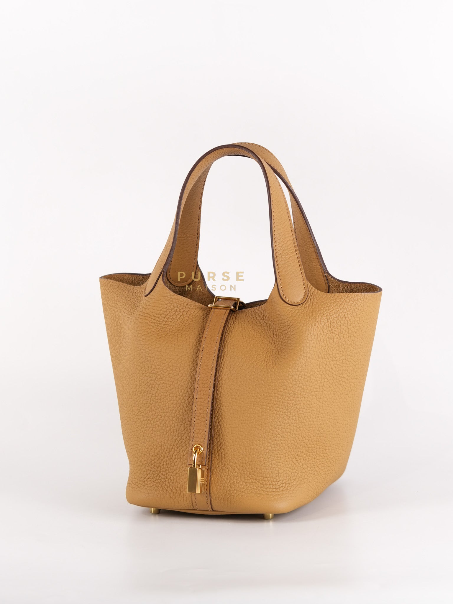 Picotin Lock 18 in Biscuit Taurillon Clemence Leather & Gold Hardware Stamp B (2023) | Purse Maison Luxury Bags Shop