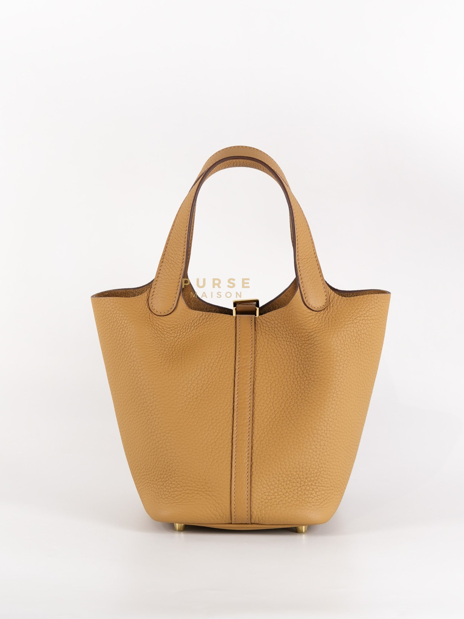 Picotin Lock 18 in Biscuit Taurillon Clemence Leather & Gold Hardware Stamp B (2023) | Purse Maison Luxury Bags Shop