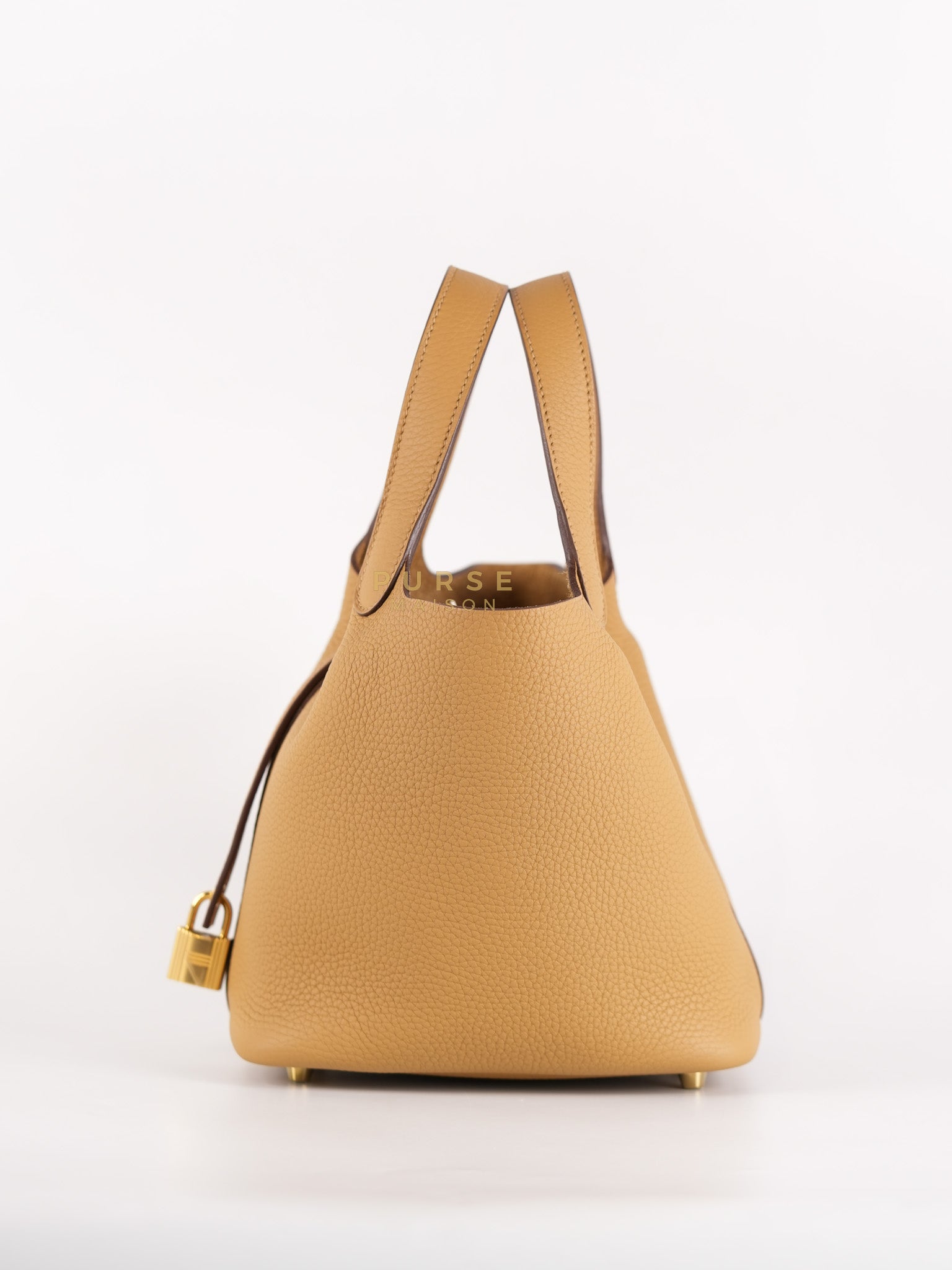 Picotin Lock 18 in Biscuit Taurillon Clemence Leather & Gold Hardware Stamp B (2023) | Purse Maison Luxury Bags Shop