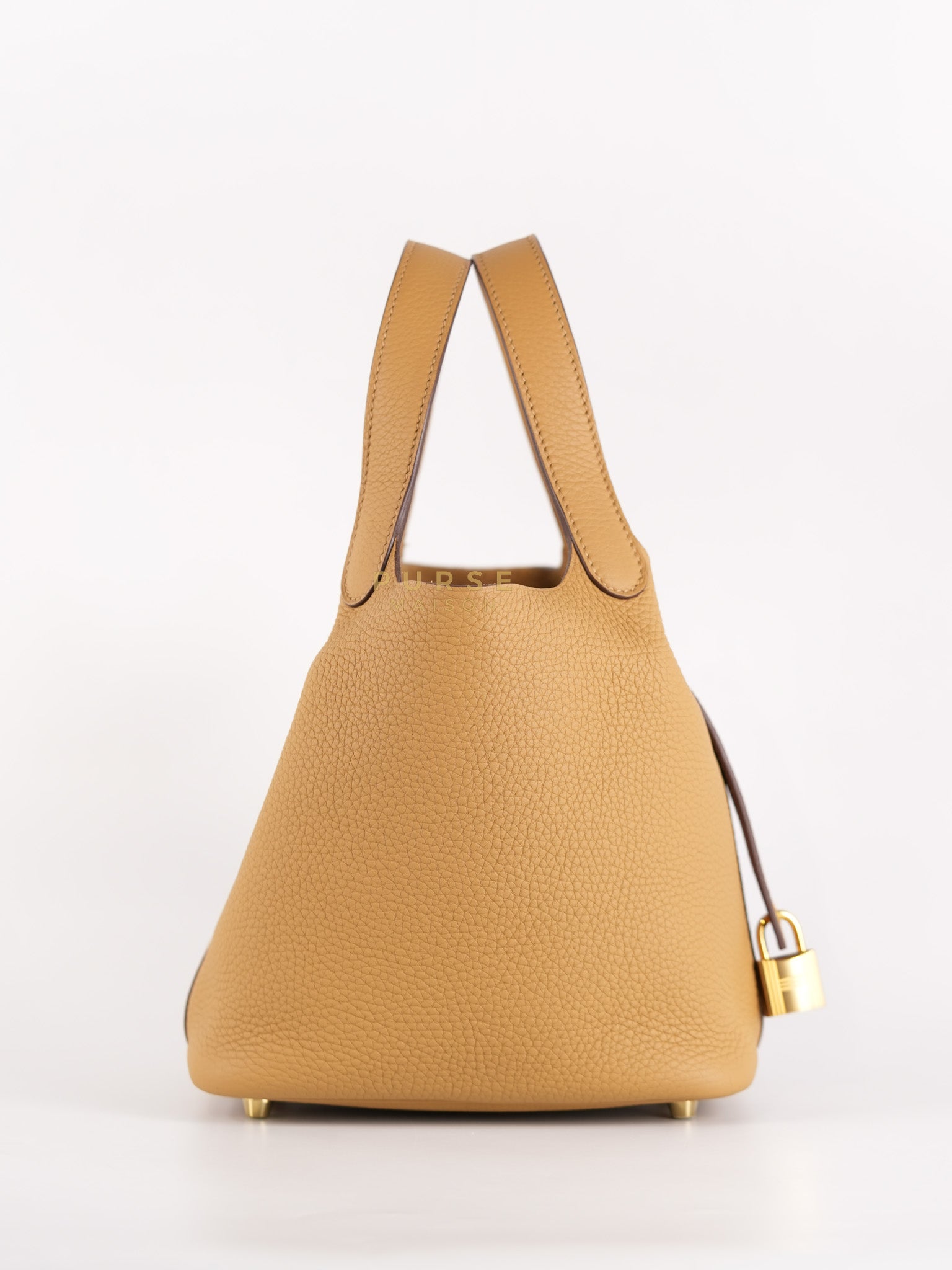 Picotin Lock 18 in Biscuit Taurillon Clemence Leather & Gold Hardware Stamp B (2023) | Purse Maison Luxury Bags Shop