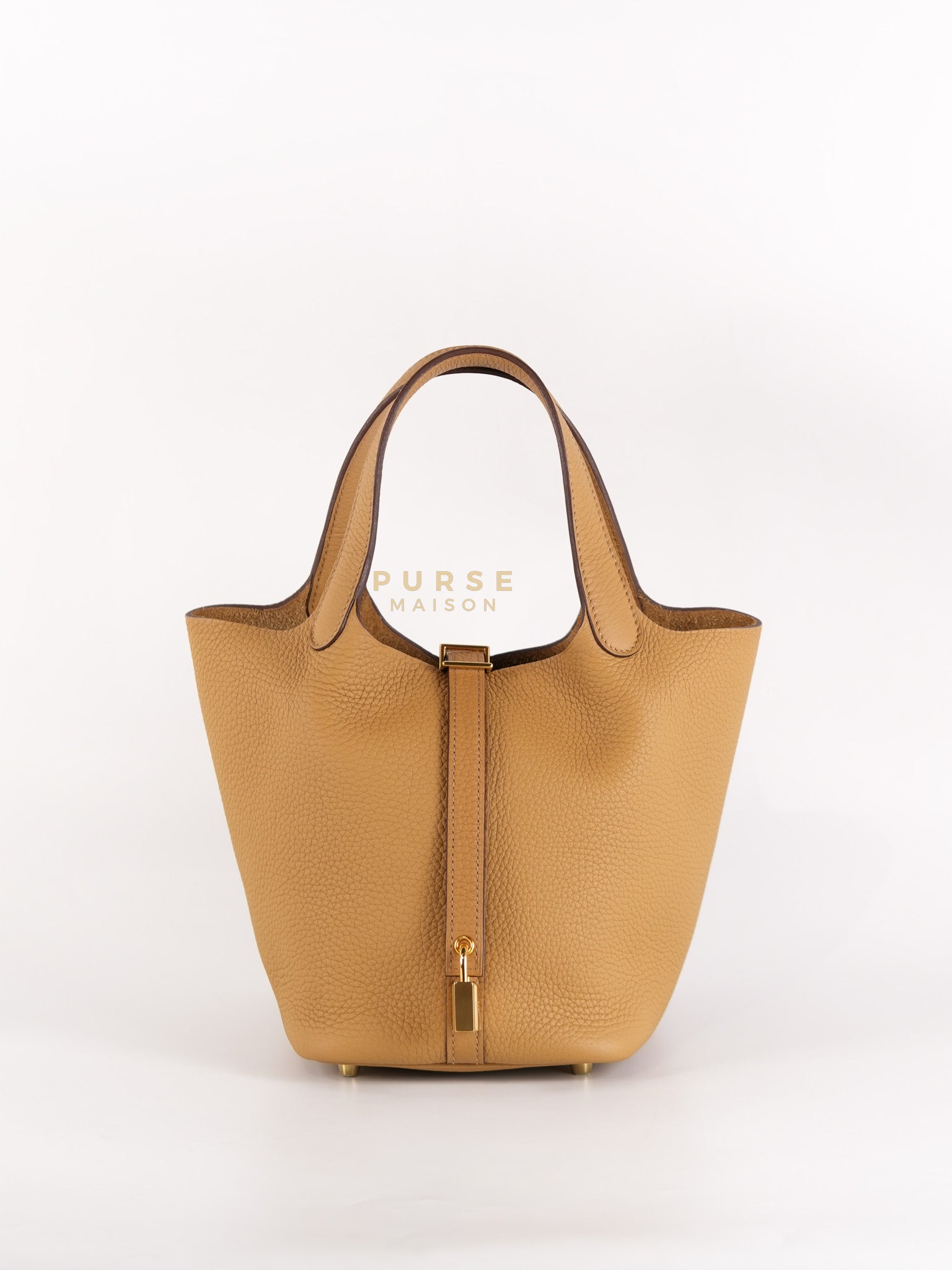 Picotin Lock 18 in Biscuit Taurillon Clemence Leather & Gold Hardware Stamp B (2023) | Purse Maison Luxury Bags Shop