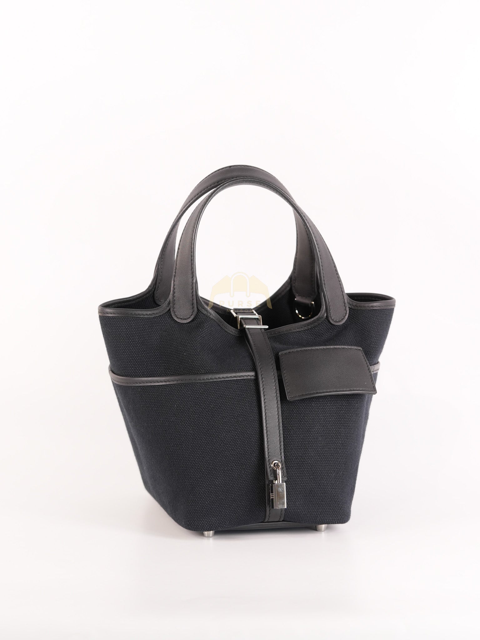 Picotin Lock 18 in Black Cargo Canvas & Palladium Hardware Stamp B (2023) | Purse Maison Luxury Bags Shop