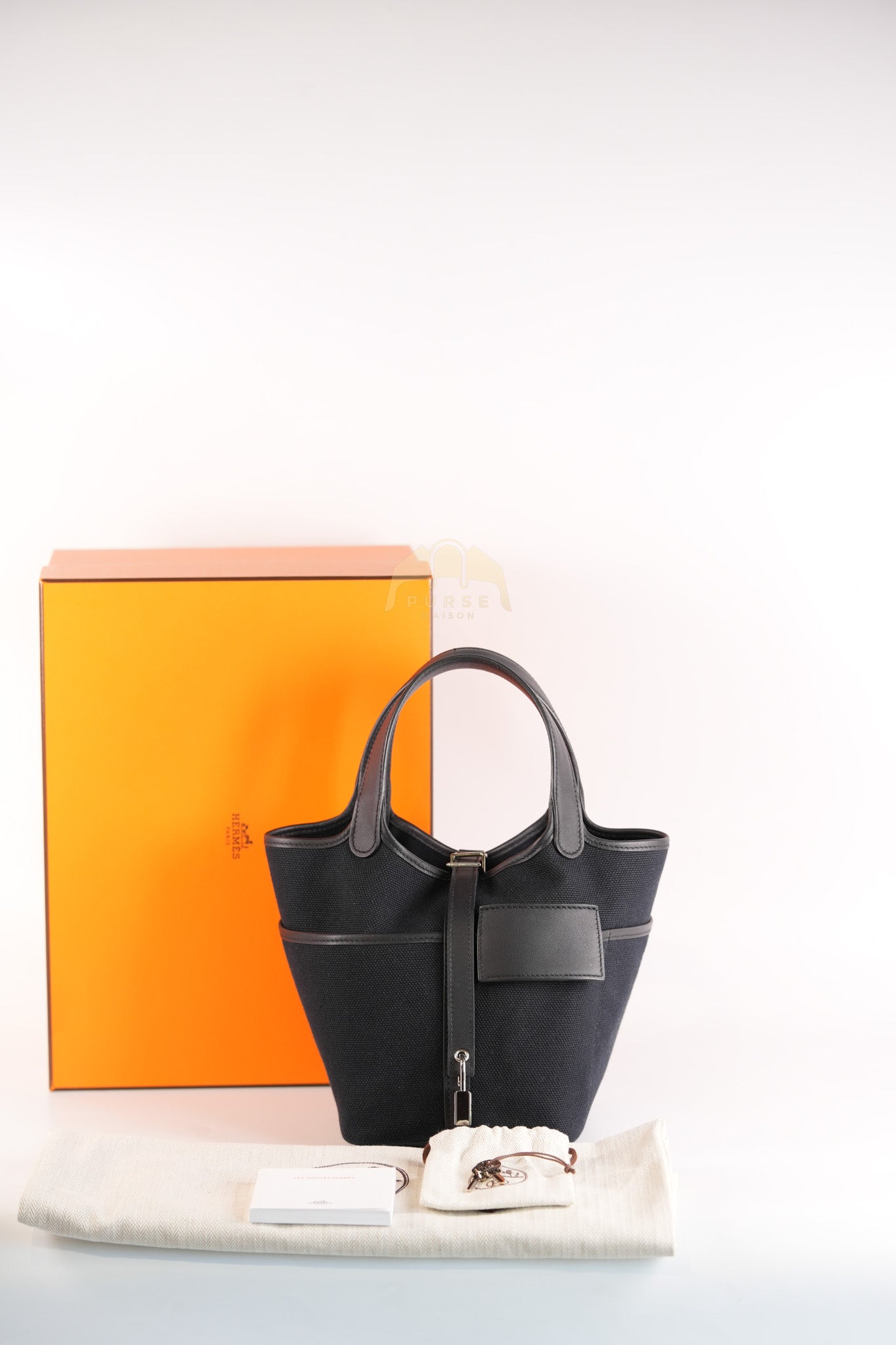 Picotin Lock 18 in Black Cargo Canvas & Palladium Hardware Stamp B (2023) | Purse Maison Luxury Bags Shop