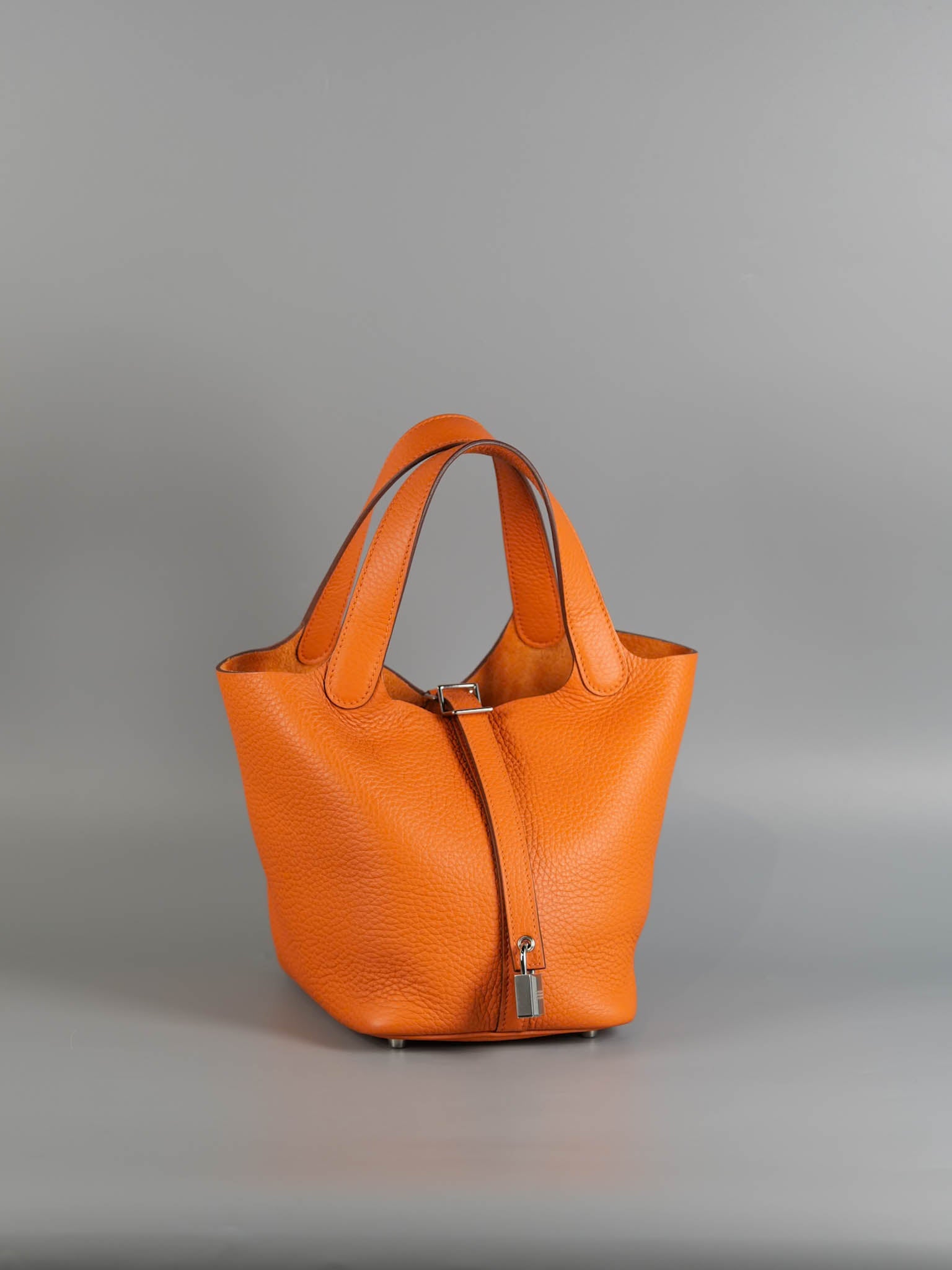 Picotin Lock 18 Taurillion Clemence Orange & Palladium Hardware Stamp B | Purse Maison Luxury Bags Shop