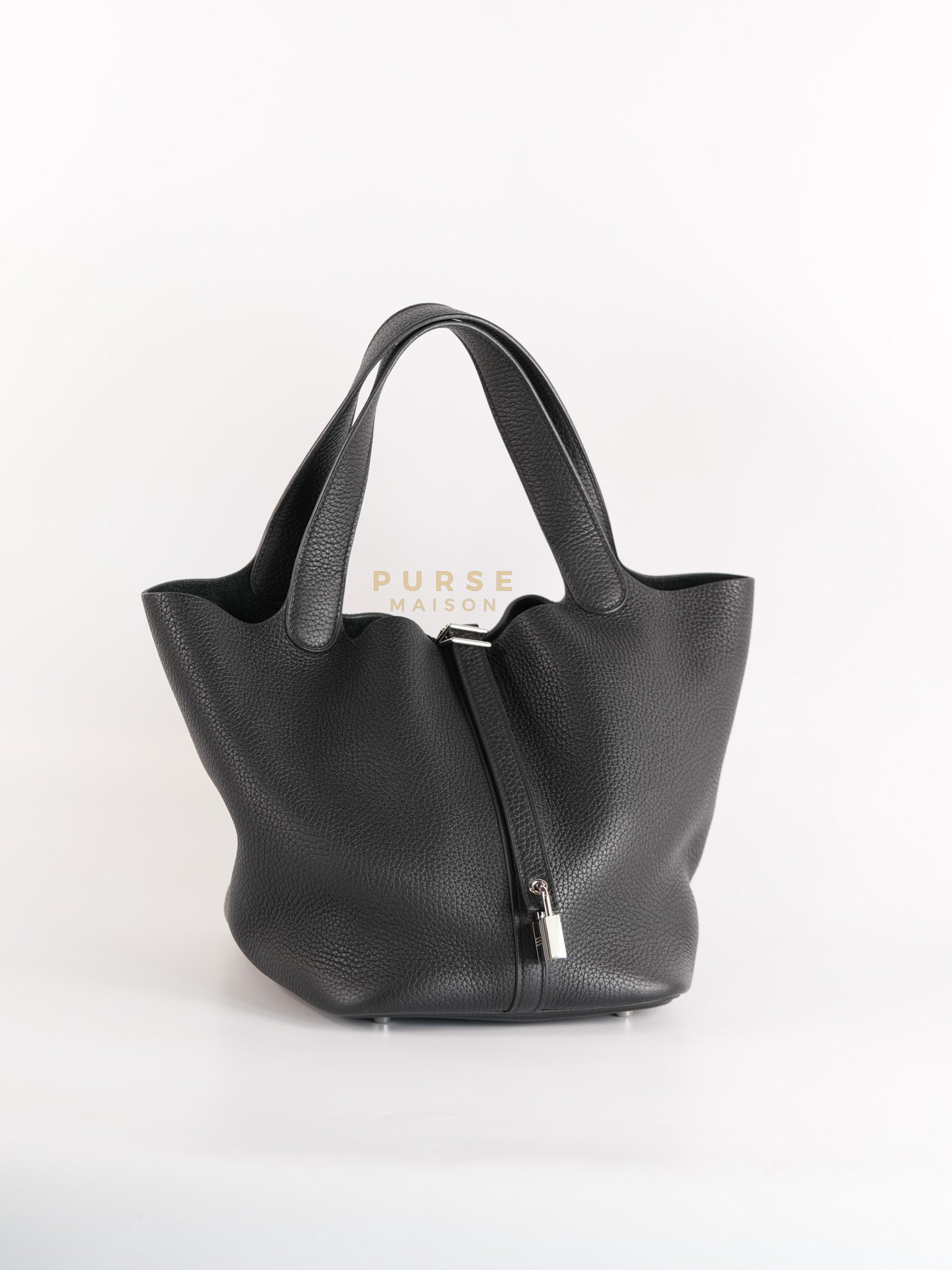 Picotin Lock 22 in Black Taurillon Clemence Leather & Palladium Hardware Stamp A (2017) | Purse Maison Luxury Bags Shop
