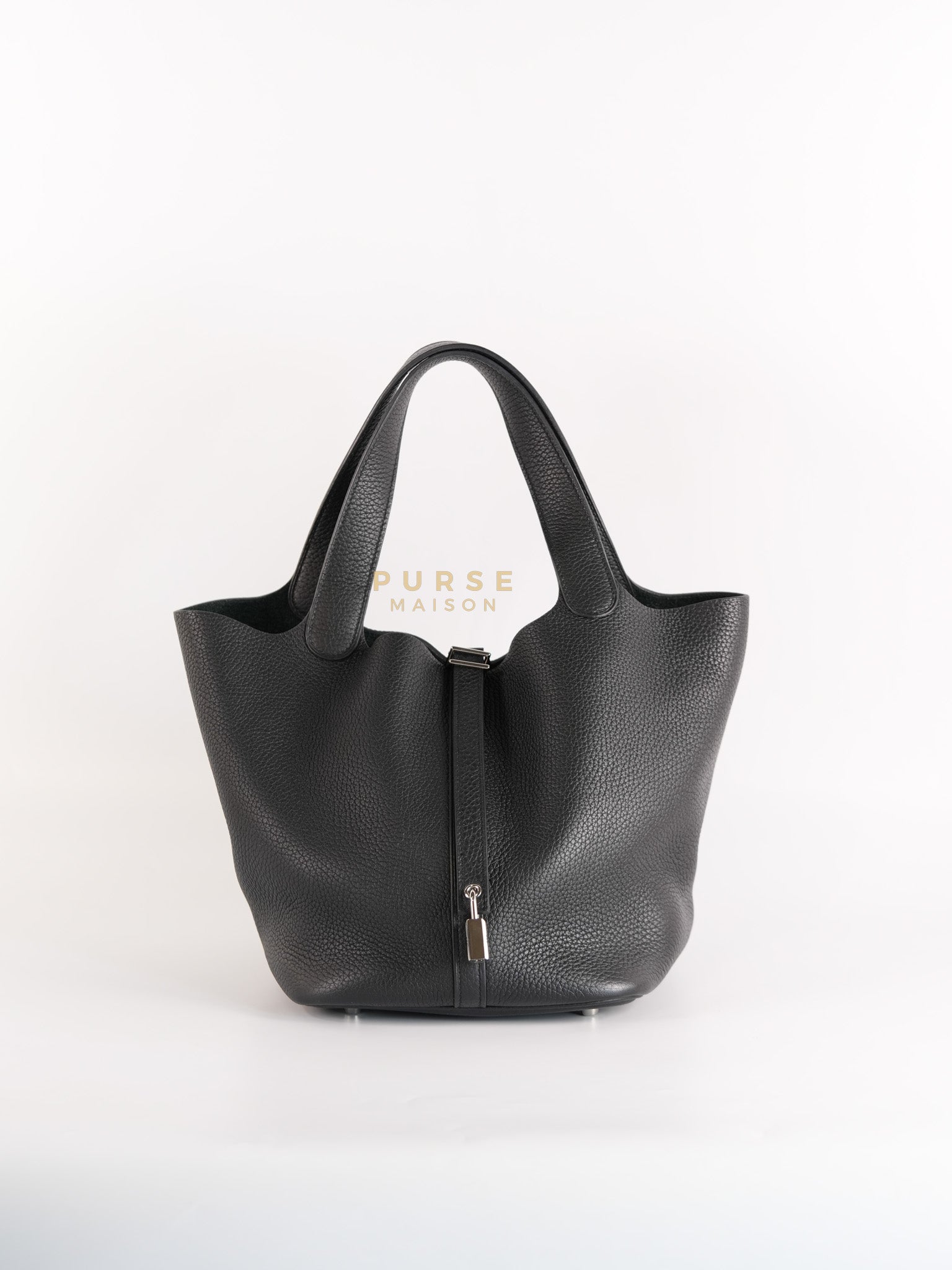 Picotin Lock 22 in Black Taurillon Clemence Leather & Palladium Hardware Stamp A (2017) | Purse Maison Luxury Bags Shop
