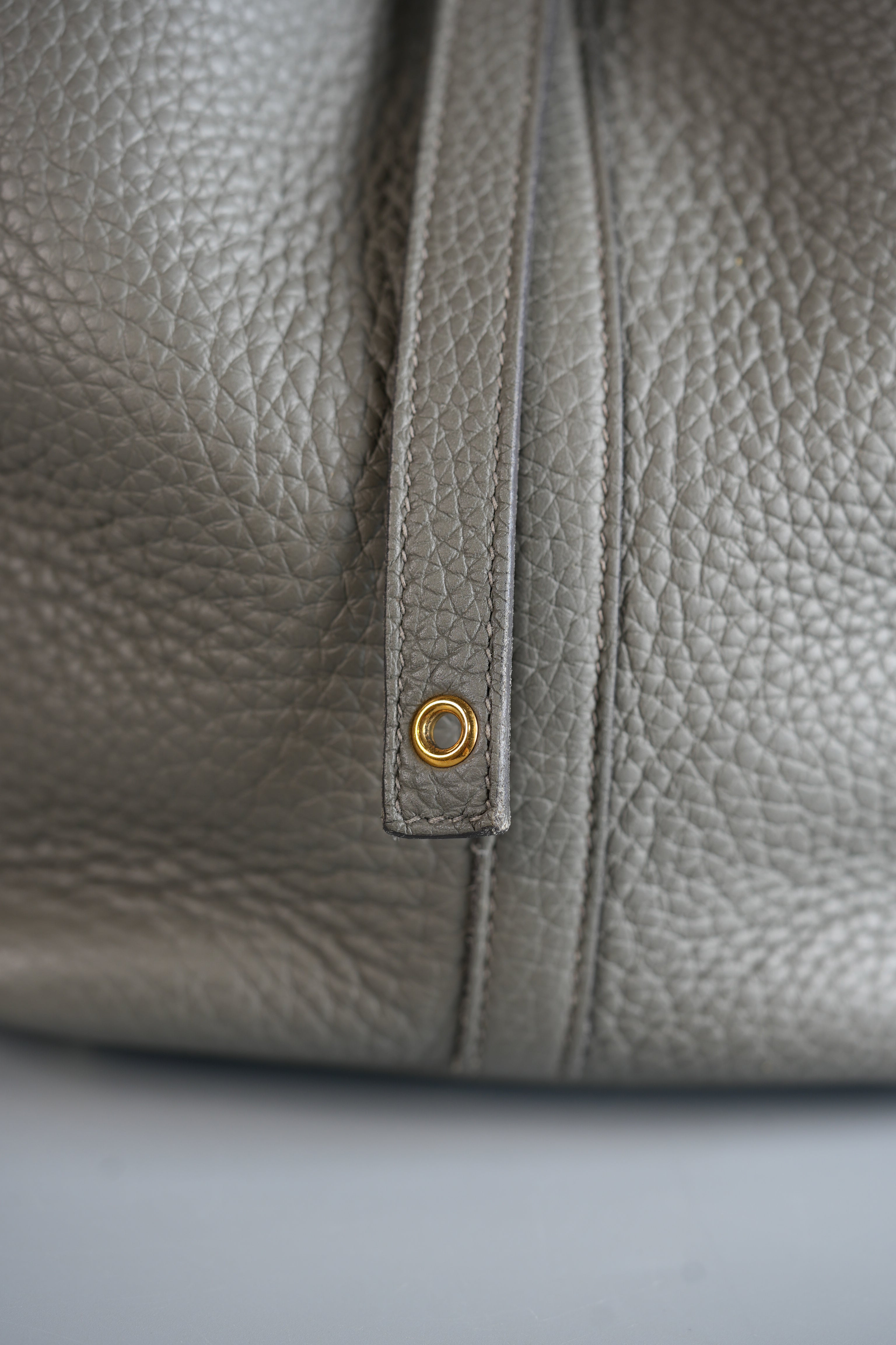 Picotin Lock 22 in Gris Clemence Leather and Gold Hardware Stamp B | Purse Maison Luxury Bags Shop