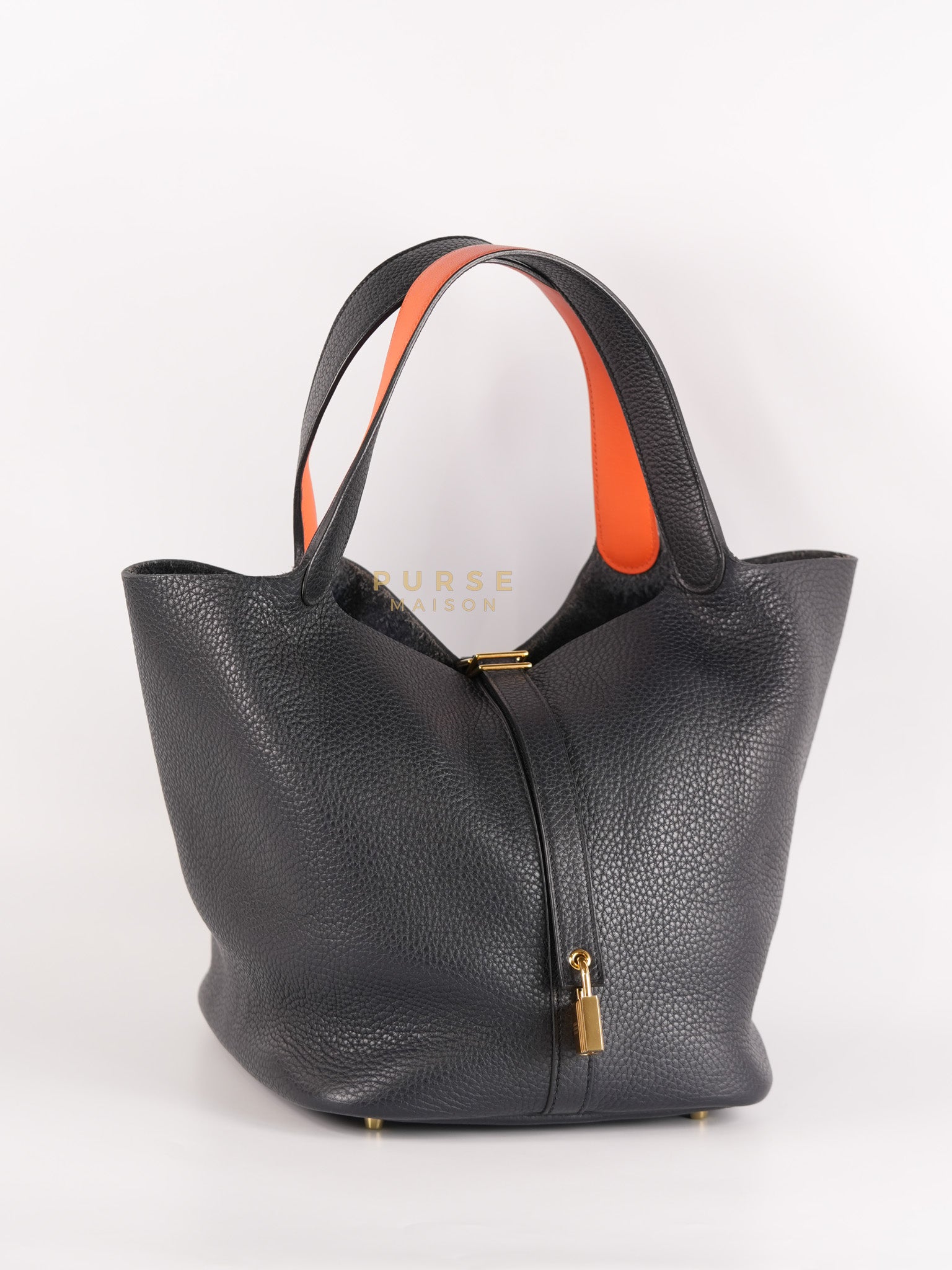 Picotin Lock 26 in Black Clemence Leather & Gold Hardware Stamp A (2017) | Purse Maison Luxury Bags Shop