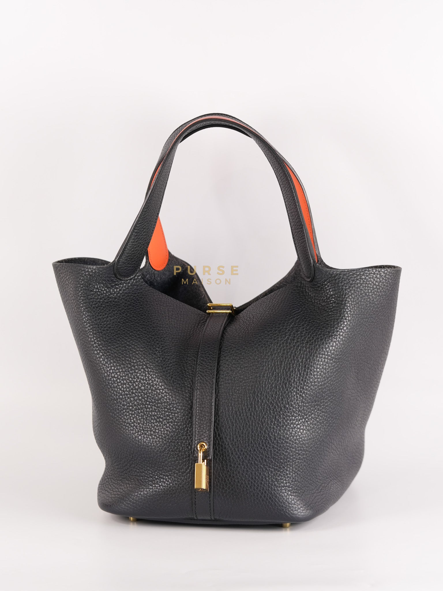 Picotin Lock 26 in Black Clemence Leather & Gold Hardware Stamp A (2017) | Purse Maison Luxury Bags Shop