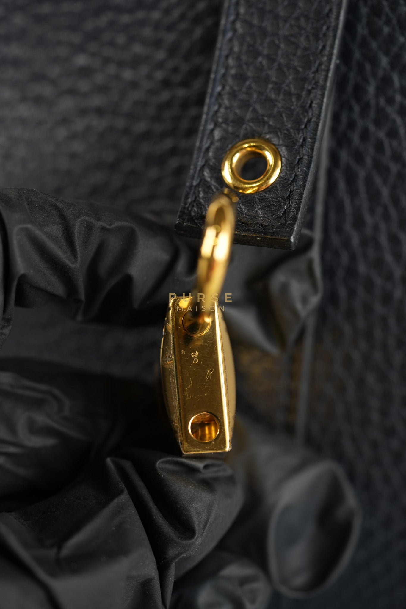Picotin Lock 26 in Black Clemence Leather & Gold Hardware Stamp A (2017) | Purse Maison Luxury Bags Shop