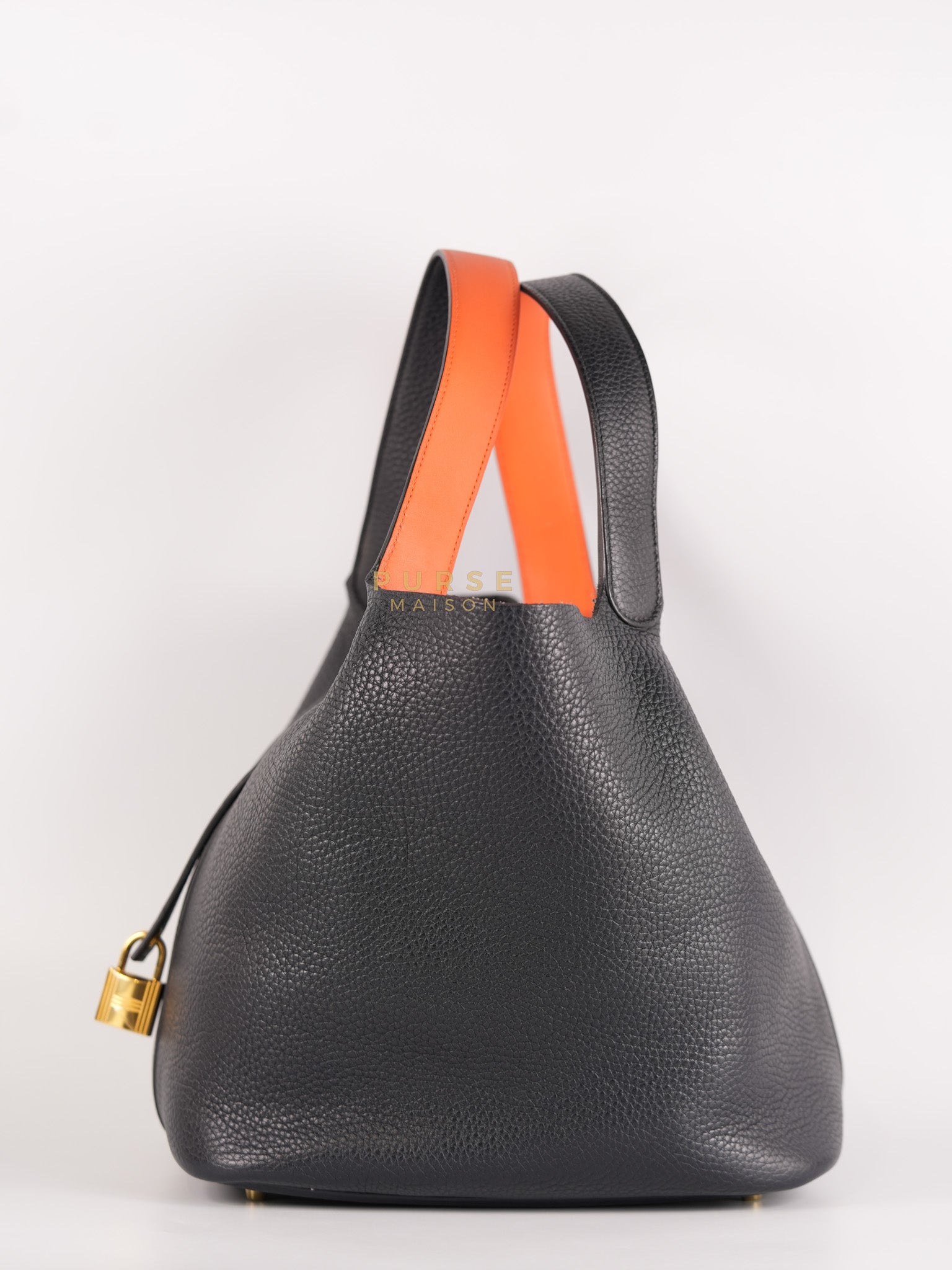Picotin Lock 26 in Black Clemence Leather & Gold Hardware Stamp A (2017) | Purse Maison Luxury Bags Shop