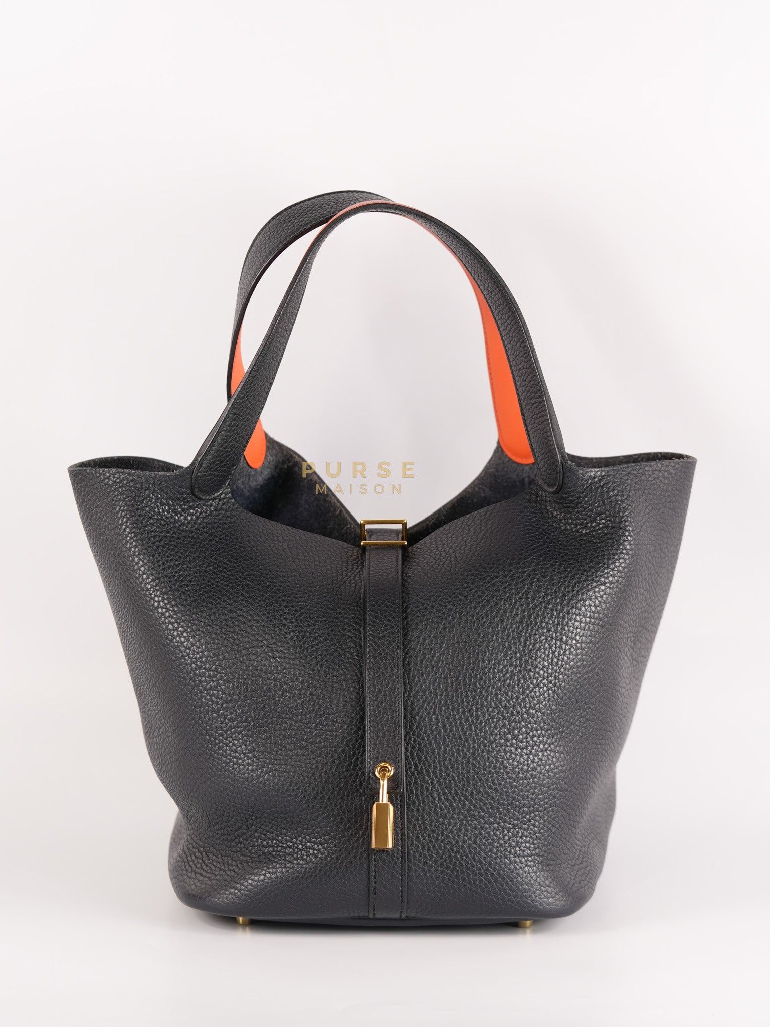 Picotin Lock 26 in Black Clemence Leather & Gold Hardware Stamp A (2017) | Purse Maison Luxury Bags Shop