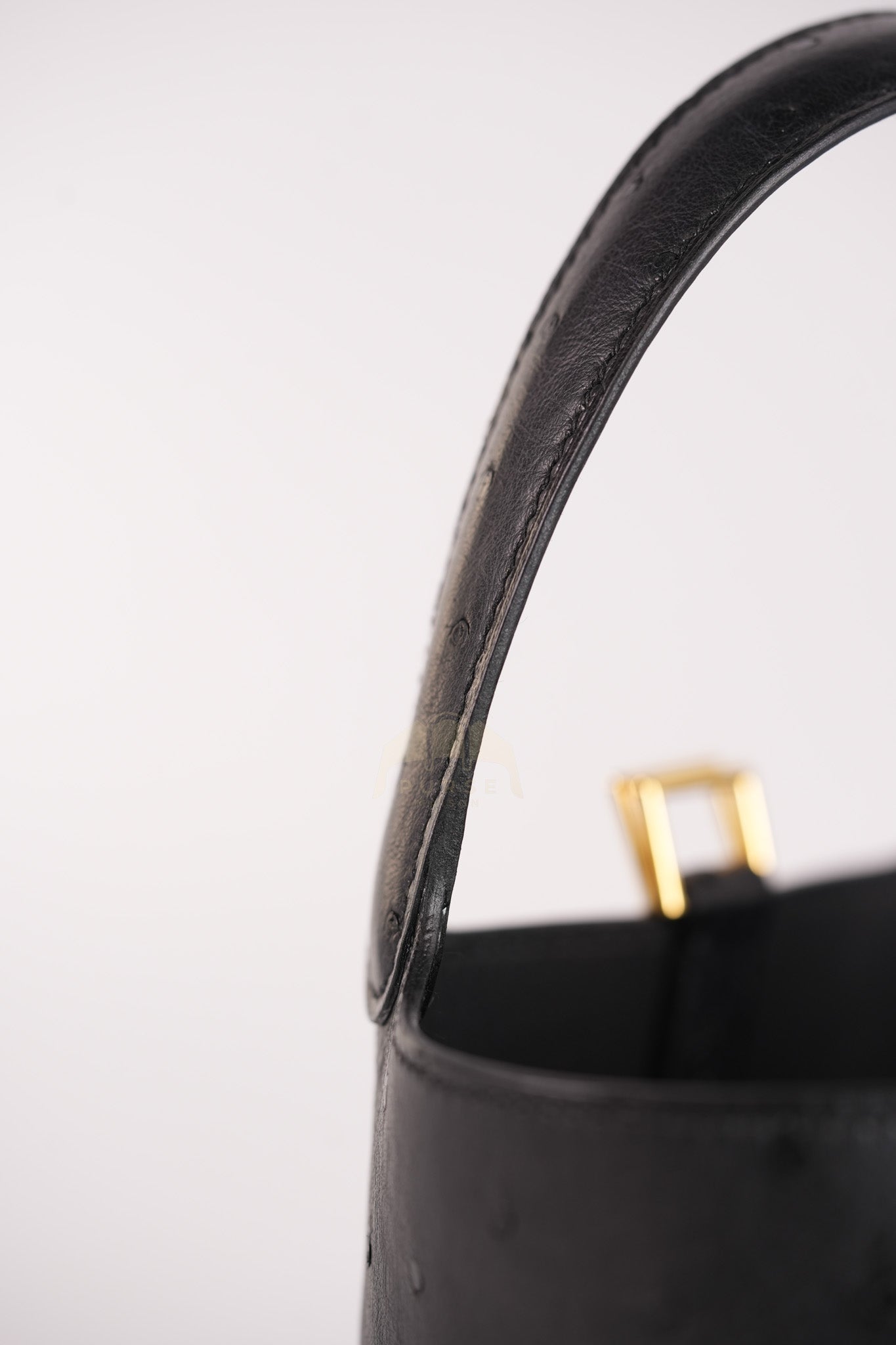 Picotin Micro in Black Ostrich Leather and Gold Hardware Stamp W (2024) | Purse Maison Luxury Bags Shop