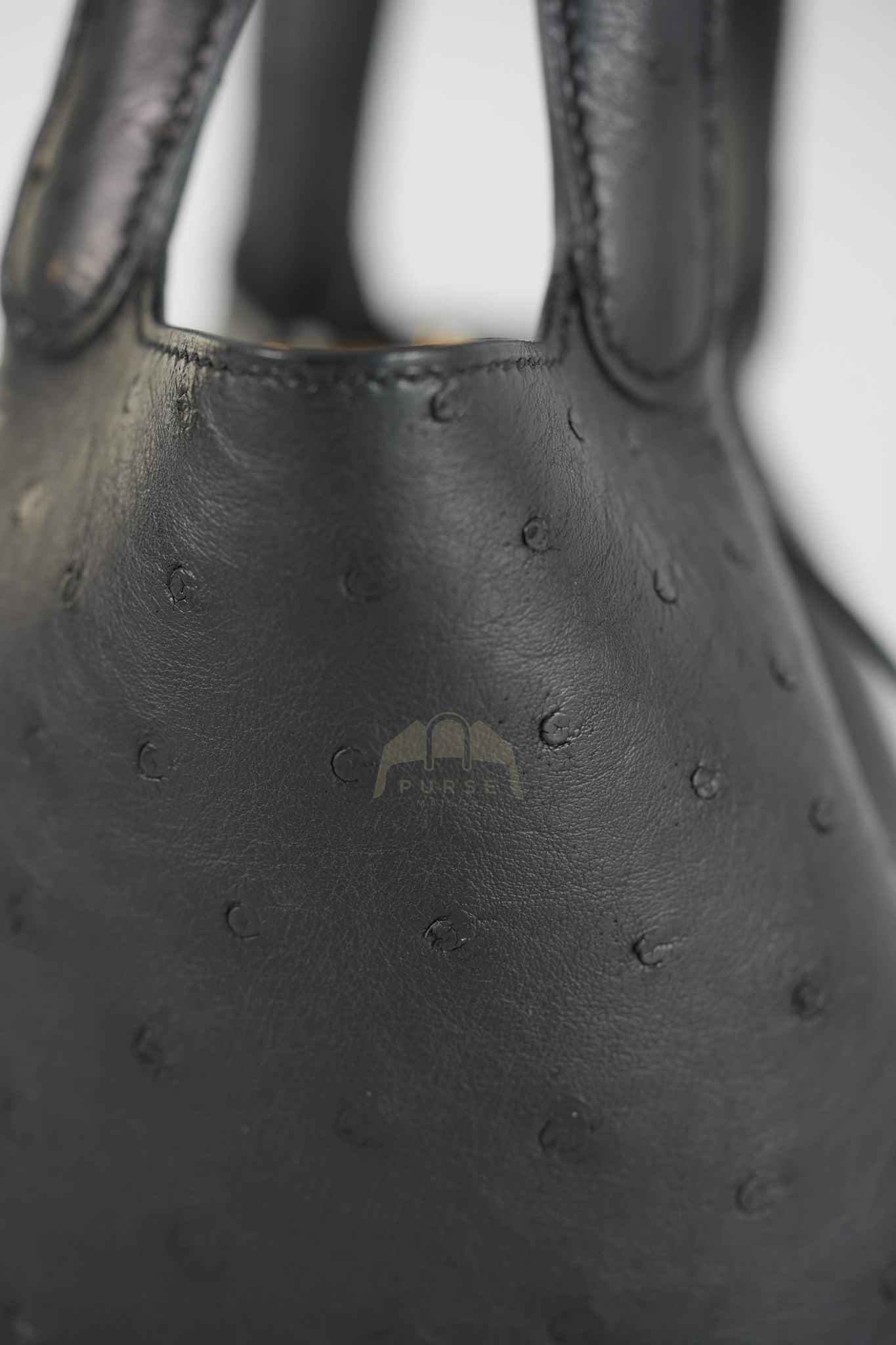 Picotin Micro in Black Ostrich Leather and Gold Hardware Stamp W (2024) | Purse Maison Luxury Bags Shop