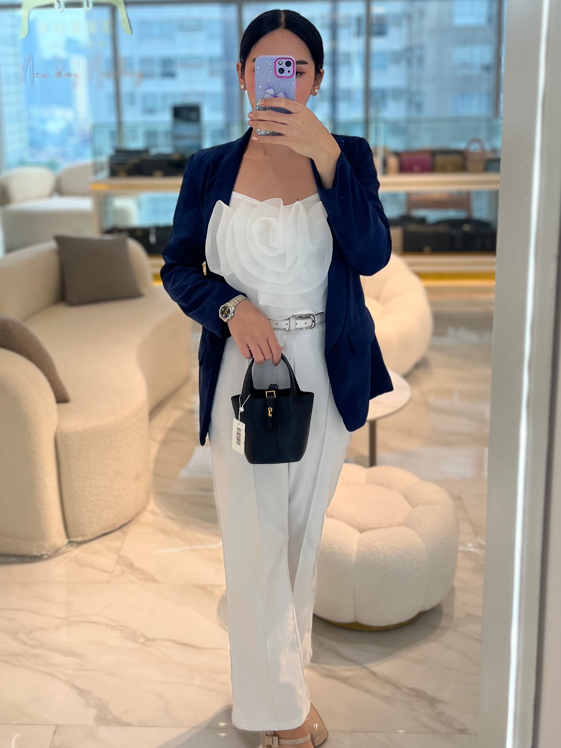 Picotin Micro in Black Ostrich Leather and Gold Hardware Stamp W (2024) | Purse Maison Luxury Bags Shop