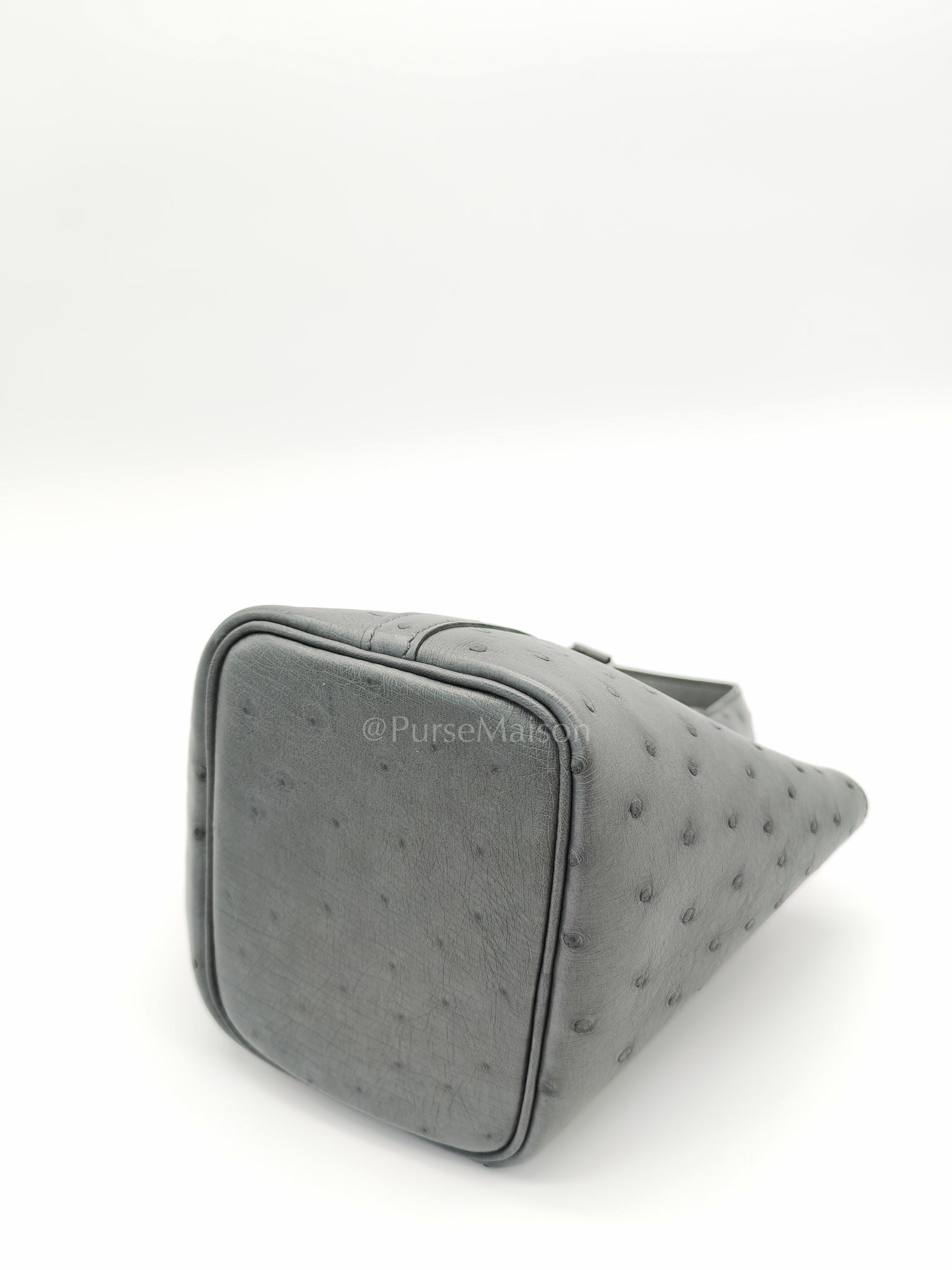 Picotin Nano in Vert Amande Ostrich Leather and Palladium Hardware Stamp W (2024) | Purse Maison Luxury Bags Shop