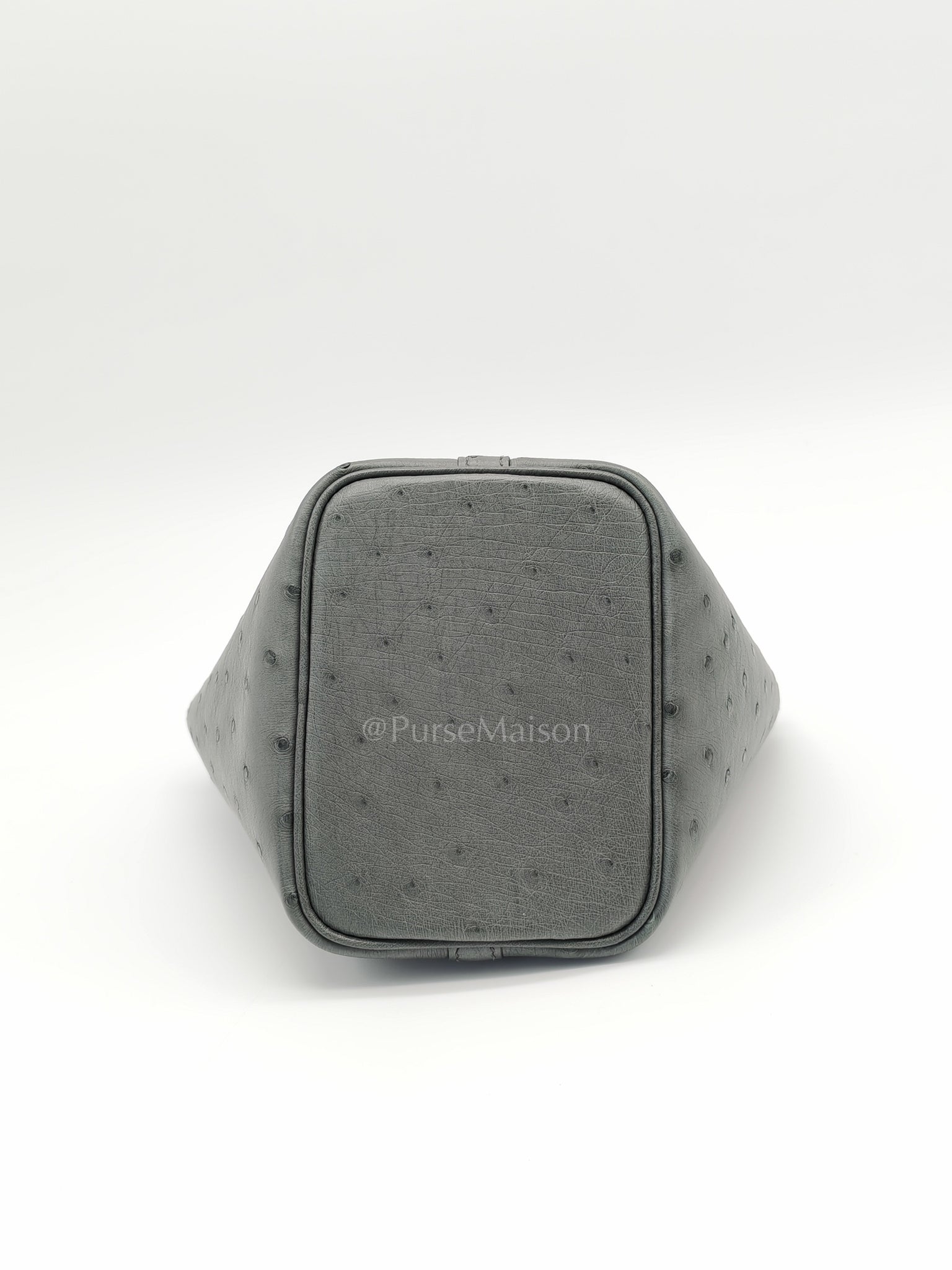 Picotin Nano in Vert Amande Ostrich Leather and Palladium Hardware Stamp W (2024) | Purse Maison Luxury Bags Shop