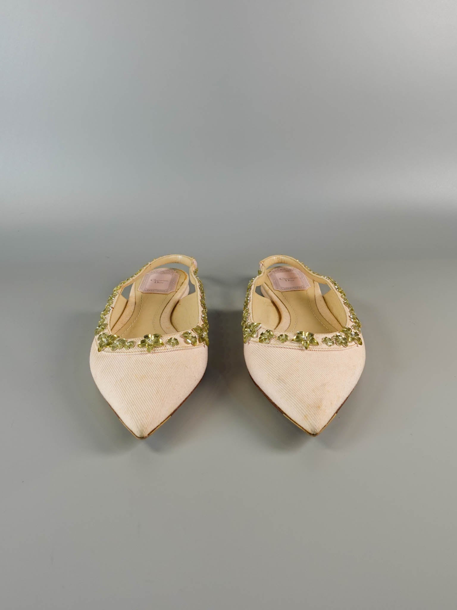 Pink Pointy Crystal Embellished Slingback Flats Size 39 EU | Purse Maison Luxury Bags Shop