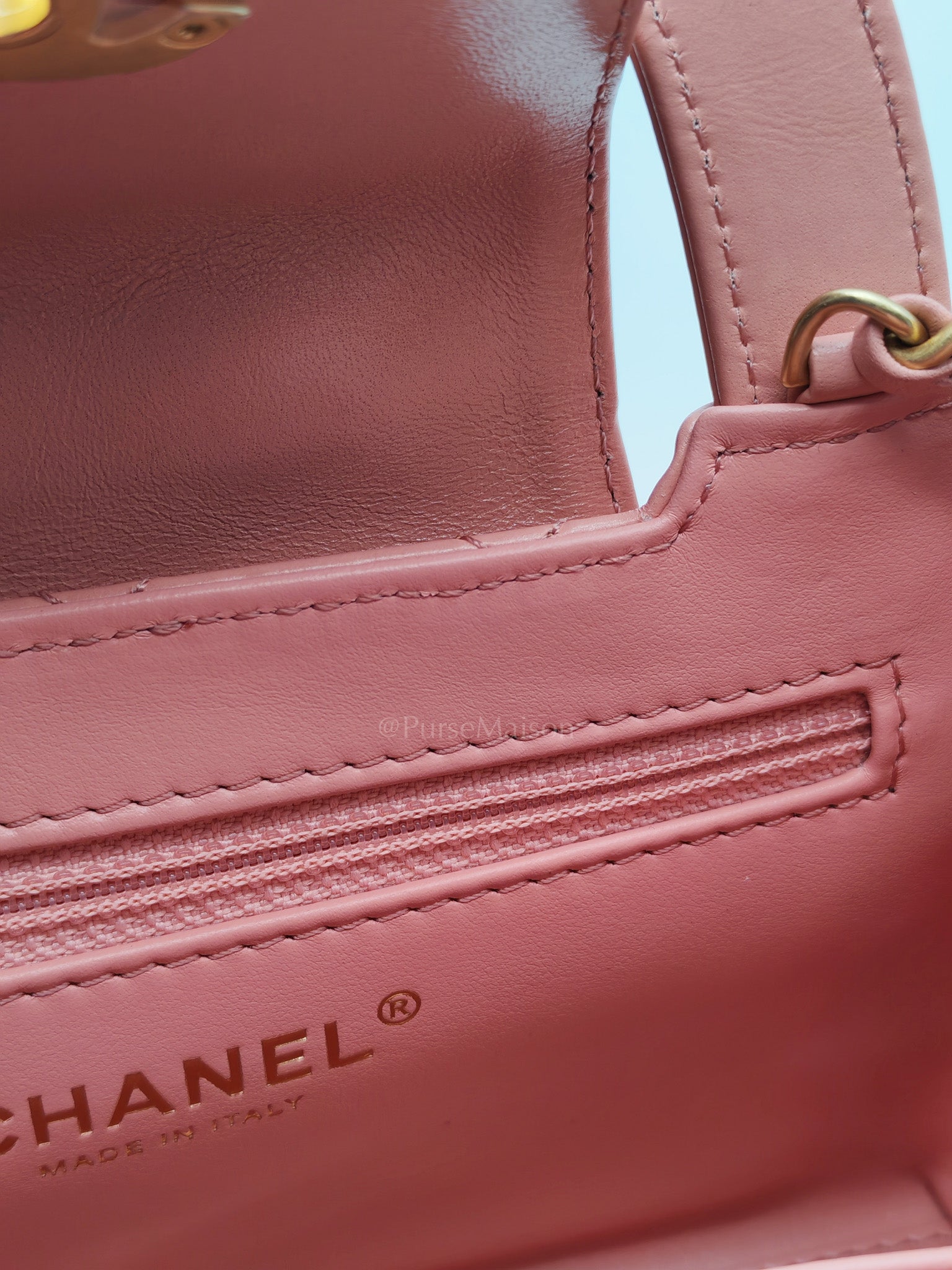 CC Kelly Small In Pink Shiny Aged Calfskin Leather & Gold Hardware Microchip