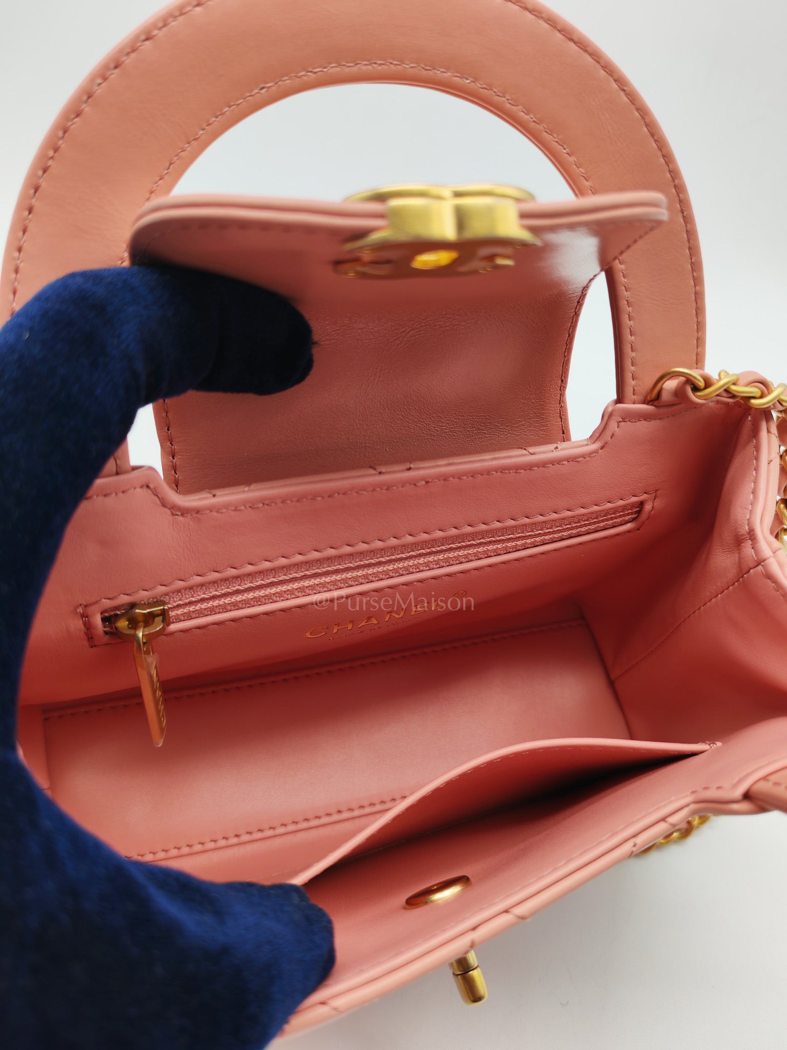 CC Kelly Small In Pink Shiny Aged Calfskin Leather & Gold Hardware Microchip
