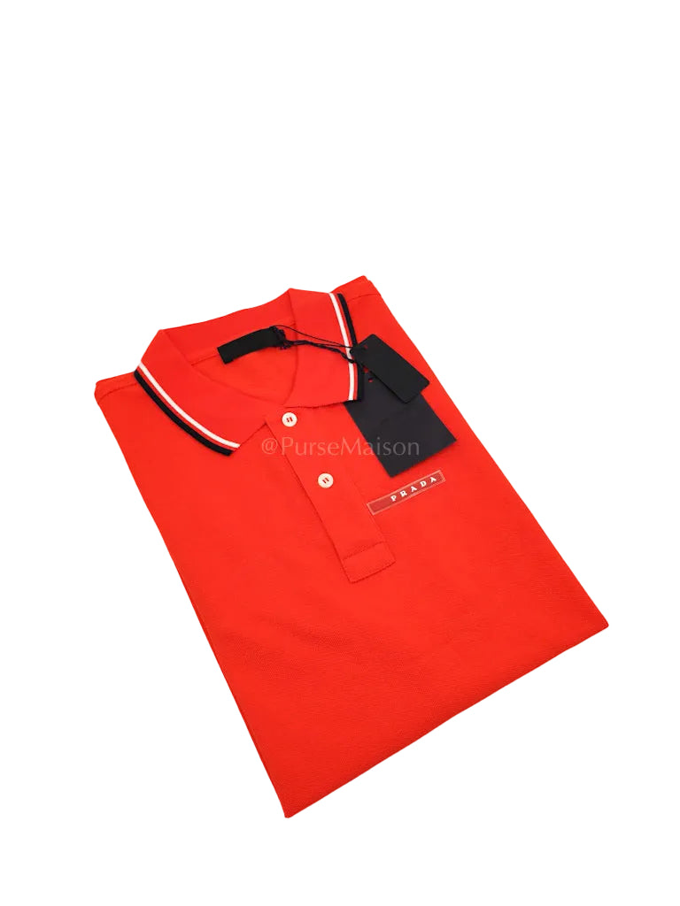 Piquet Arancio Orange Woven Polo Shirt Size Large | Purse Maison Luxury Bags Shop